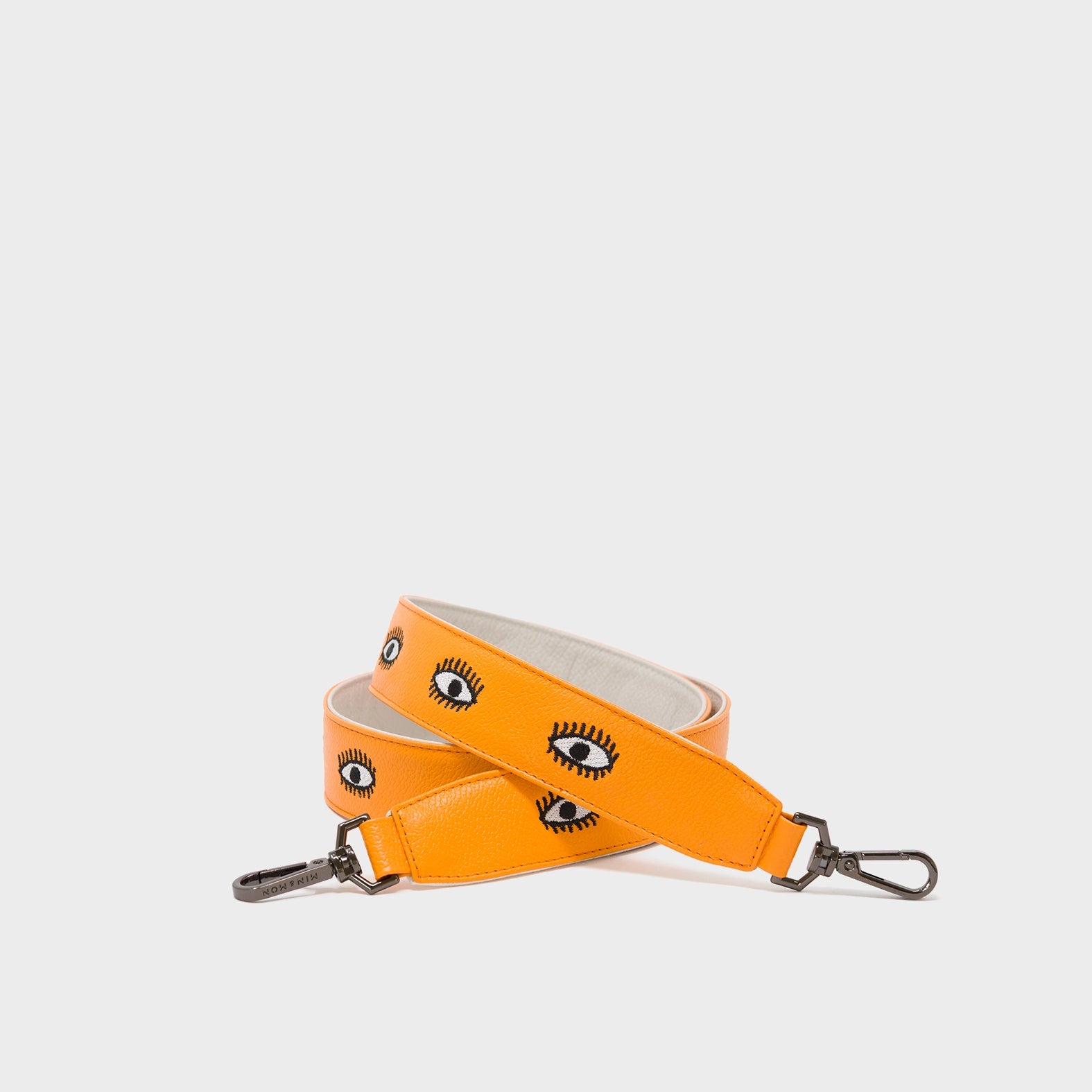 Detachable Flamingo Orange Leather Shoulder Strap - All Over Eyes Embroidery - Main View