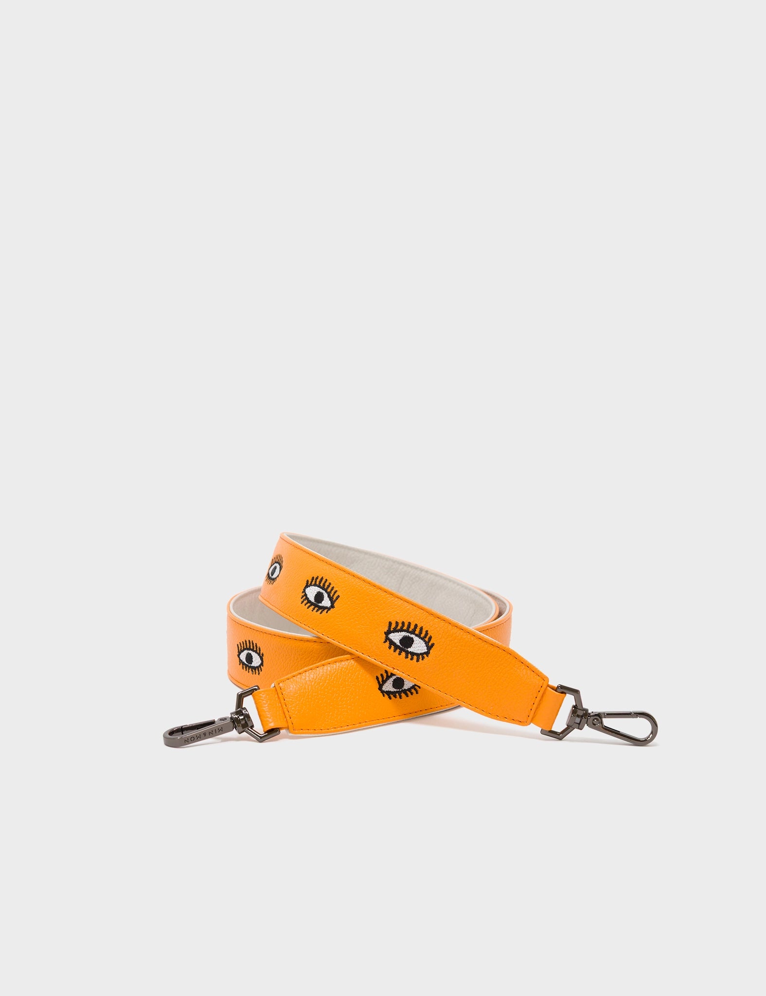 Detachable Flamingo Orange Leather Shoulder Strap - All Over Eyes Embroidery - Main View