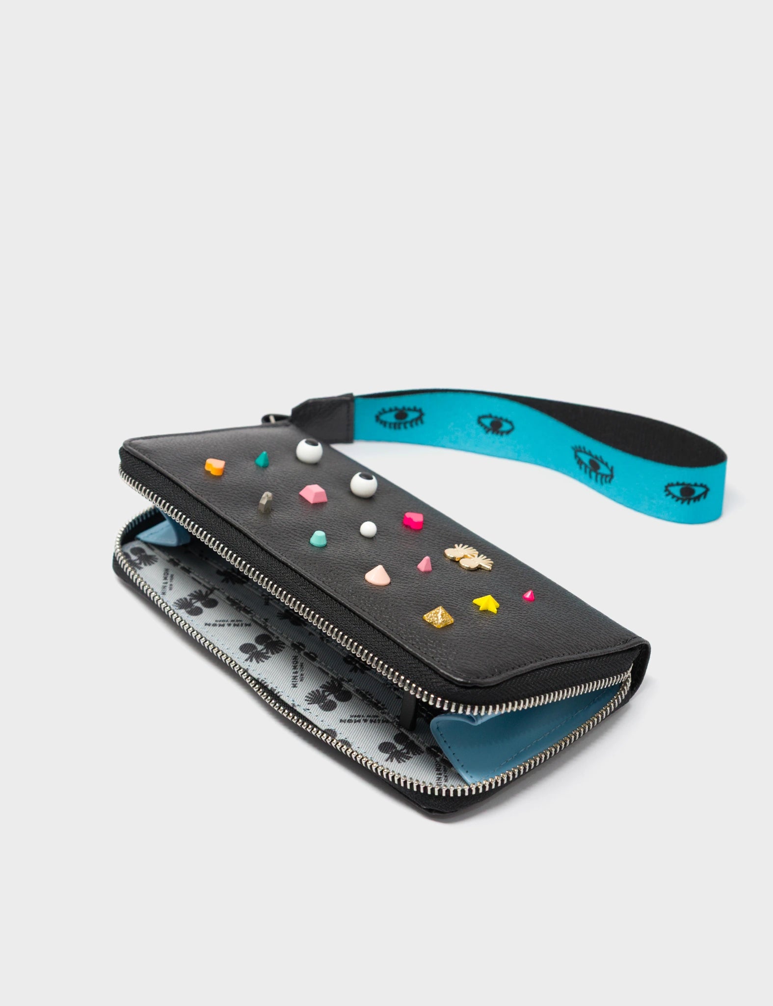 Francis Black Leather Wallet - Studs - open