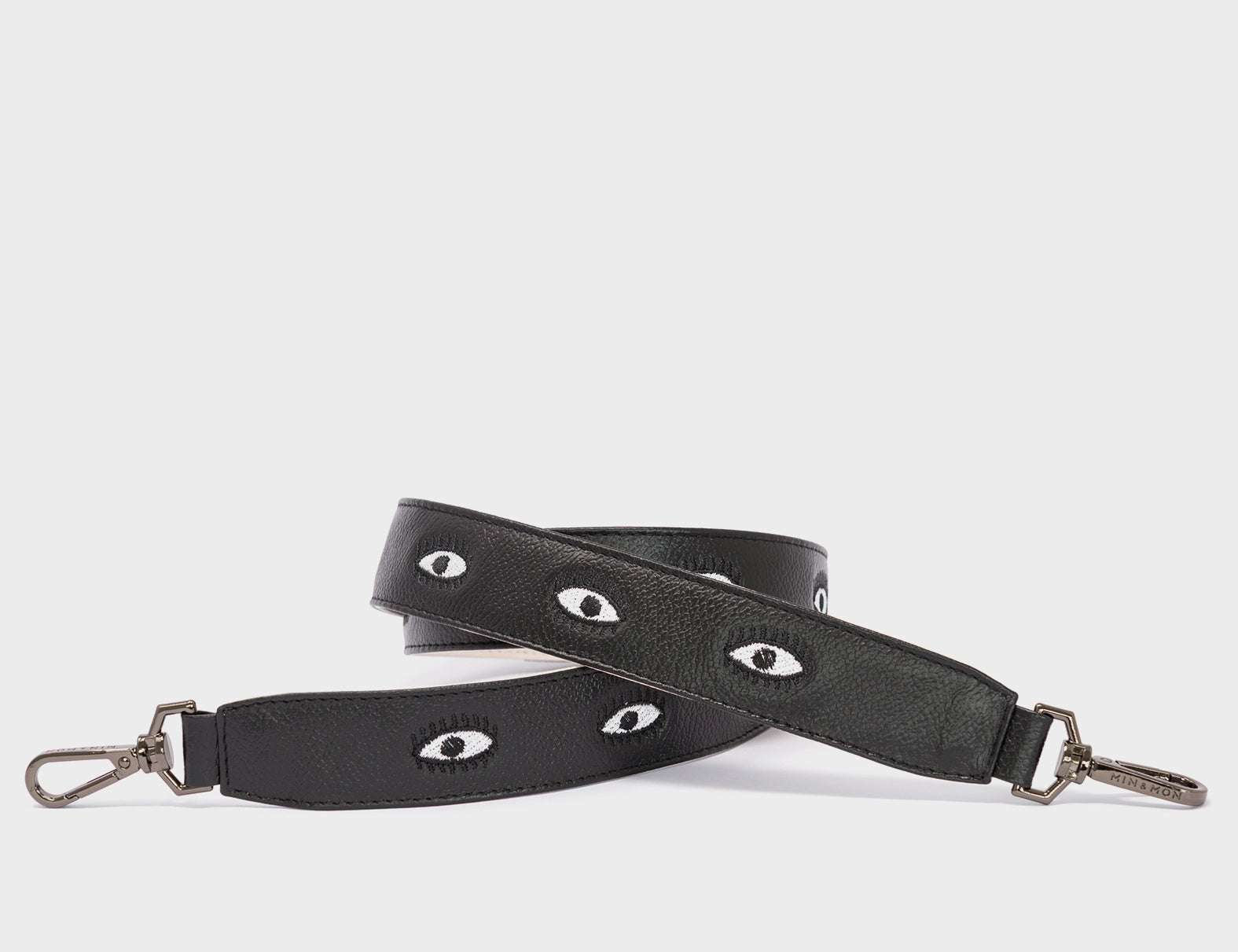 Detachable Black Leather Shoulder Strap - All Over Eyes Embroidery - Main View