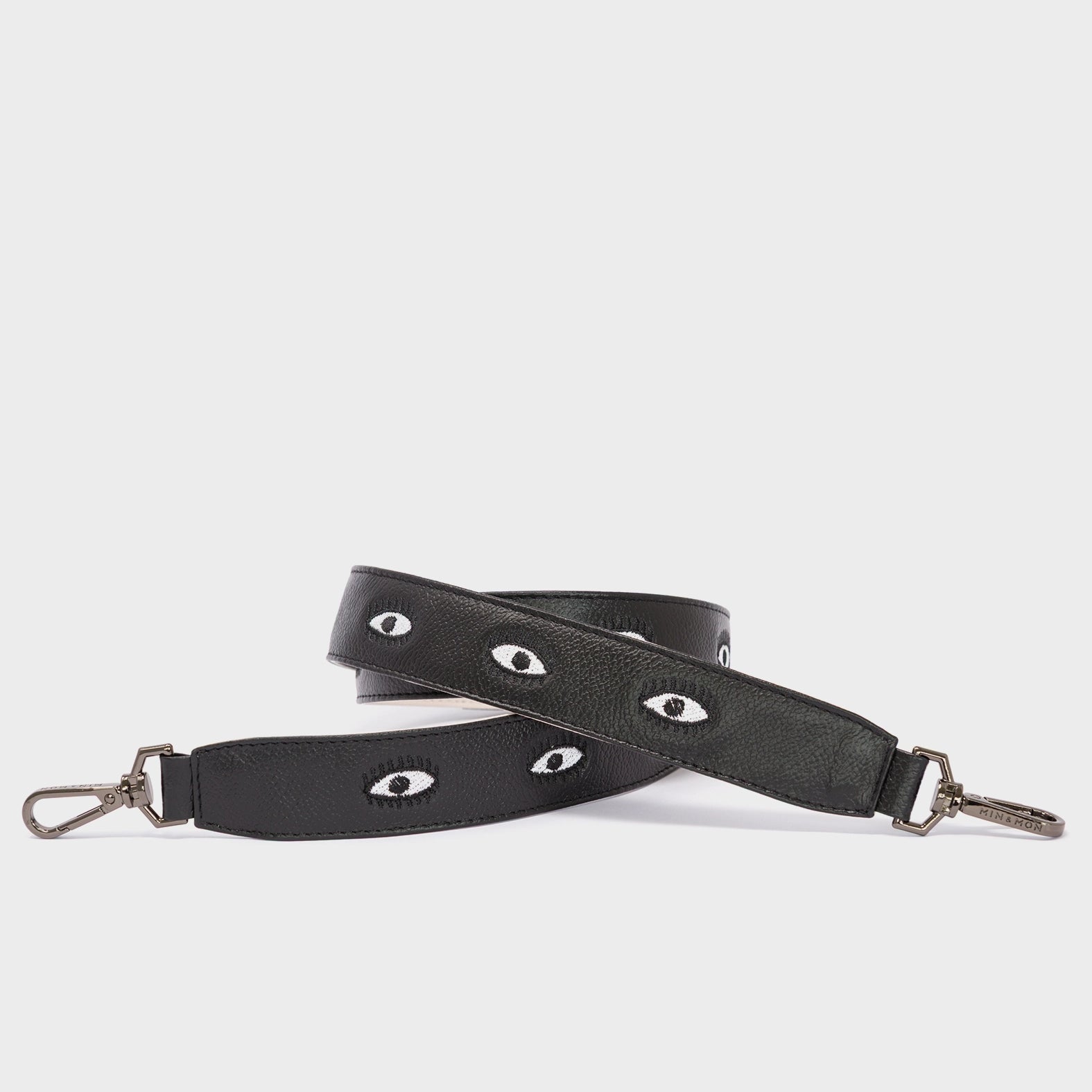 Detachable Black Leather Shoulder Strap - All Over Eyes Embroidery - Main View