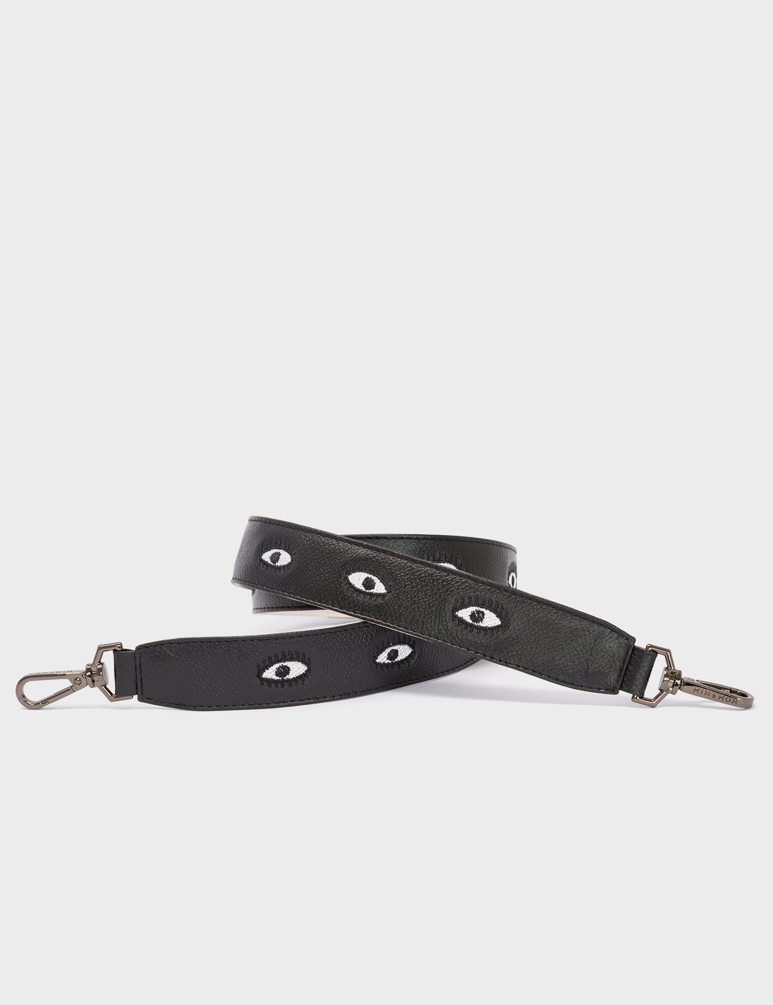 Detachable Black Leather Shoulder Strap - All Over Eyes Embroidery - Main View