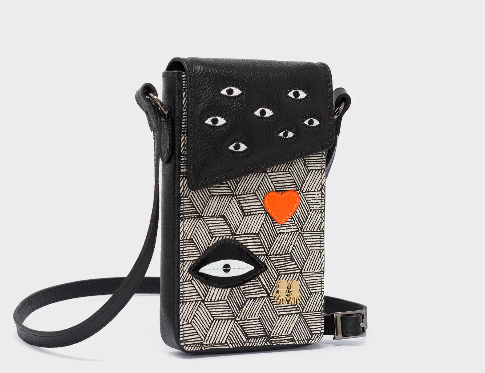 Max Black Cellphone Crossbody Pouch - Cubes Print - side