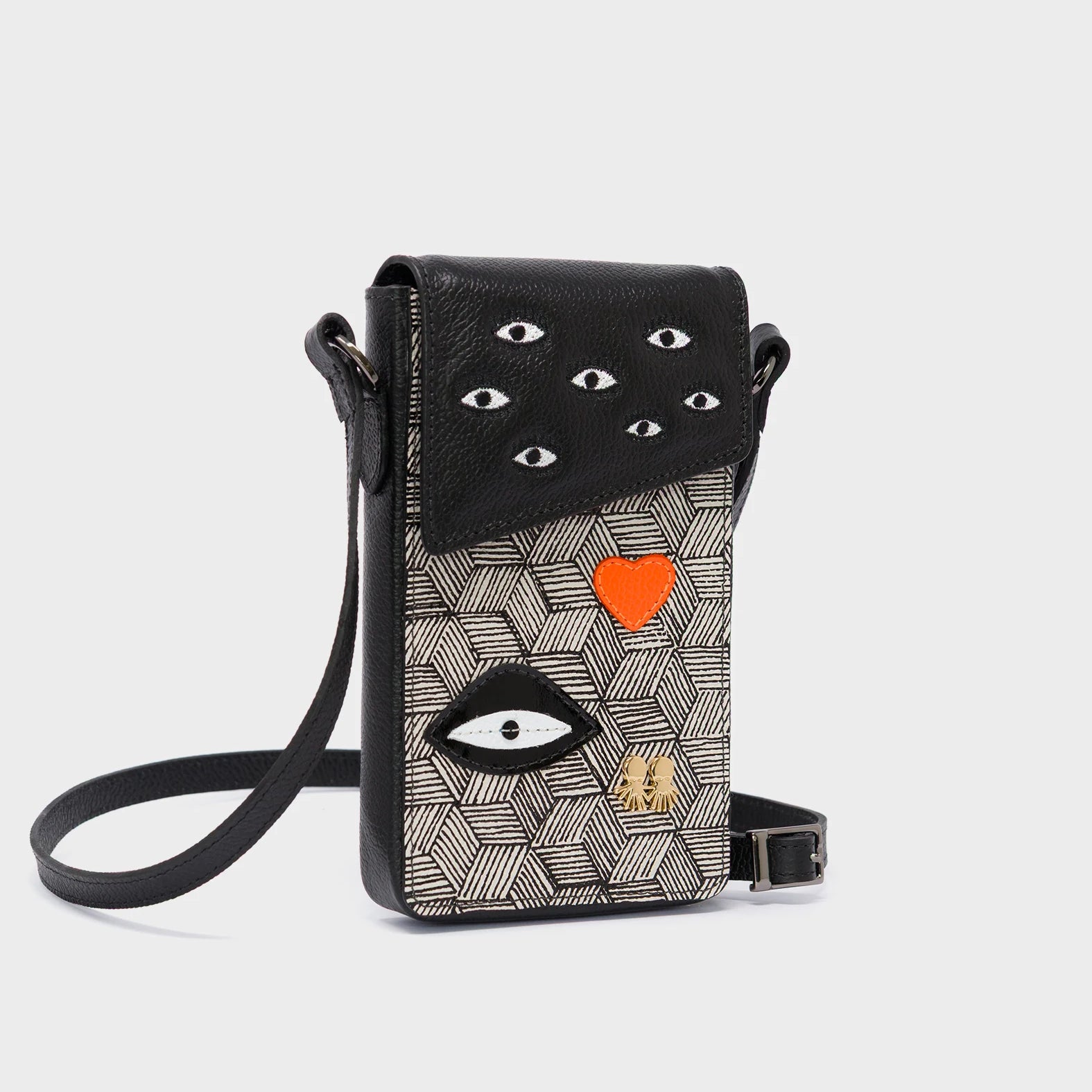 Max Black Cellphone Crossbody Pouch - Cubes Print - side