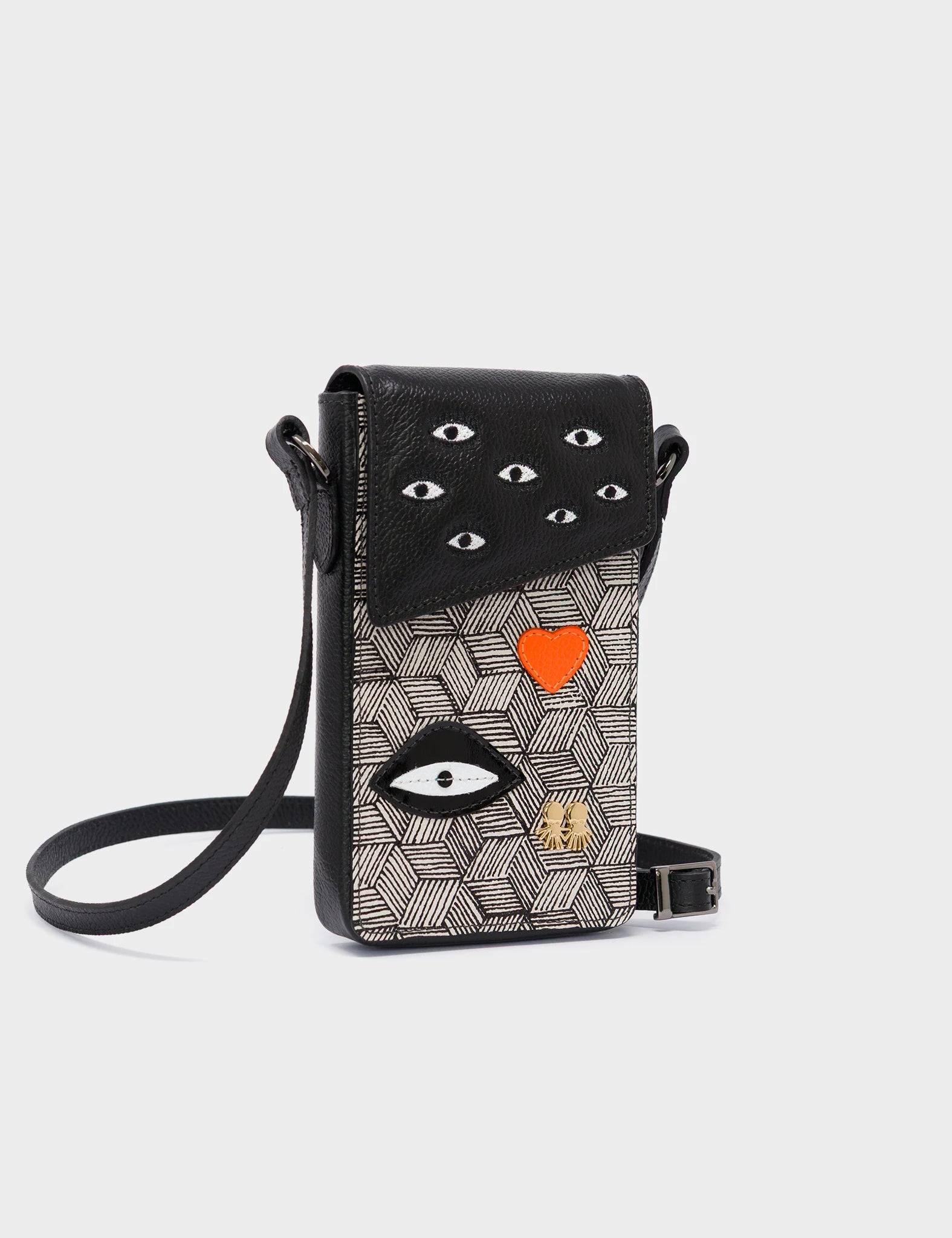 Max Black Cellphone Crossbody Pouch - Cubes Print - side
