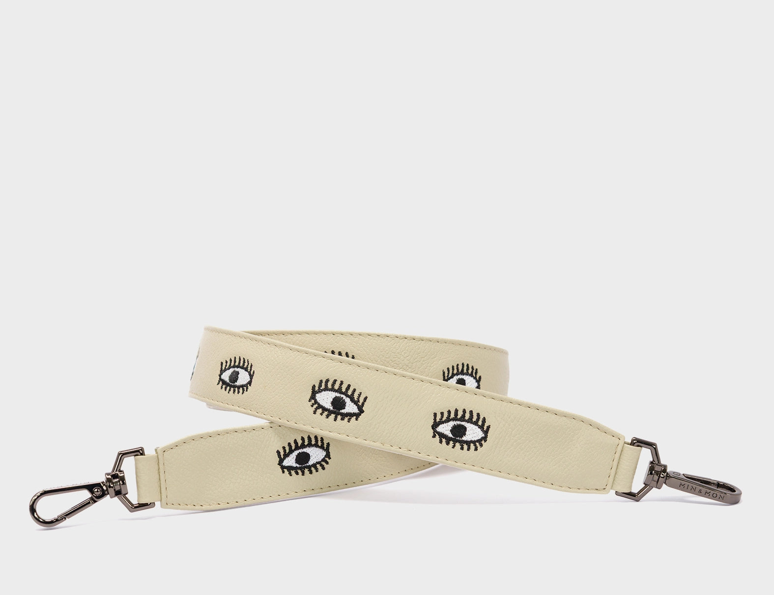 Detachable Gravel Beige Leather Shoulder Strap - All Over Eyes Embroidery  - Main