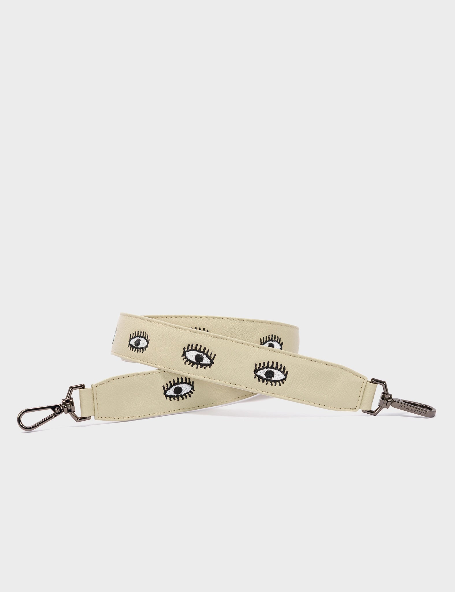 Detachable Gravel Beige Leather Shoulder Strap - All Over Eyes Embroidery  - Main