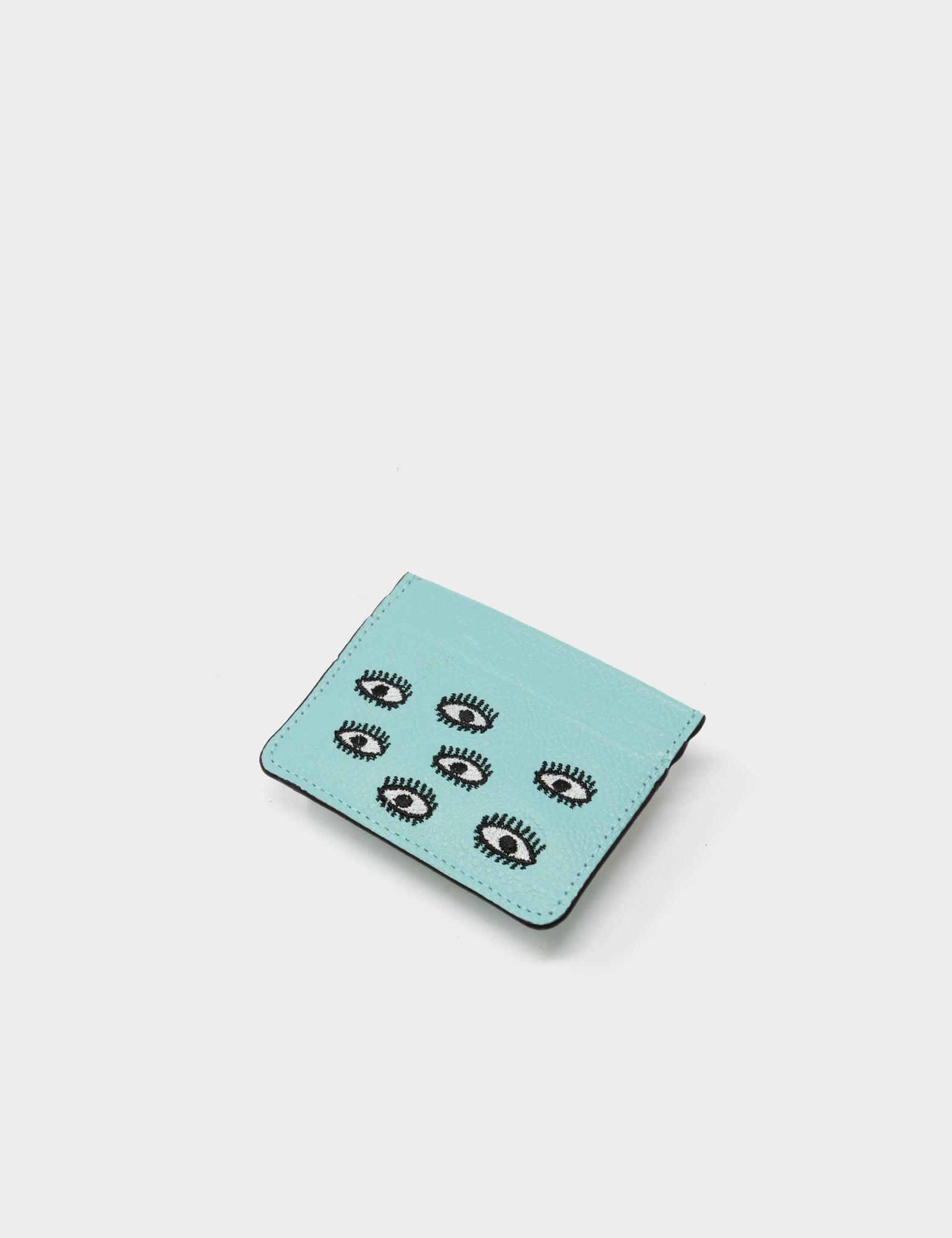 Filium Eggshell Blue Leather Cardholder - All Over Eyes Embroidery - Side
