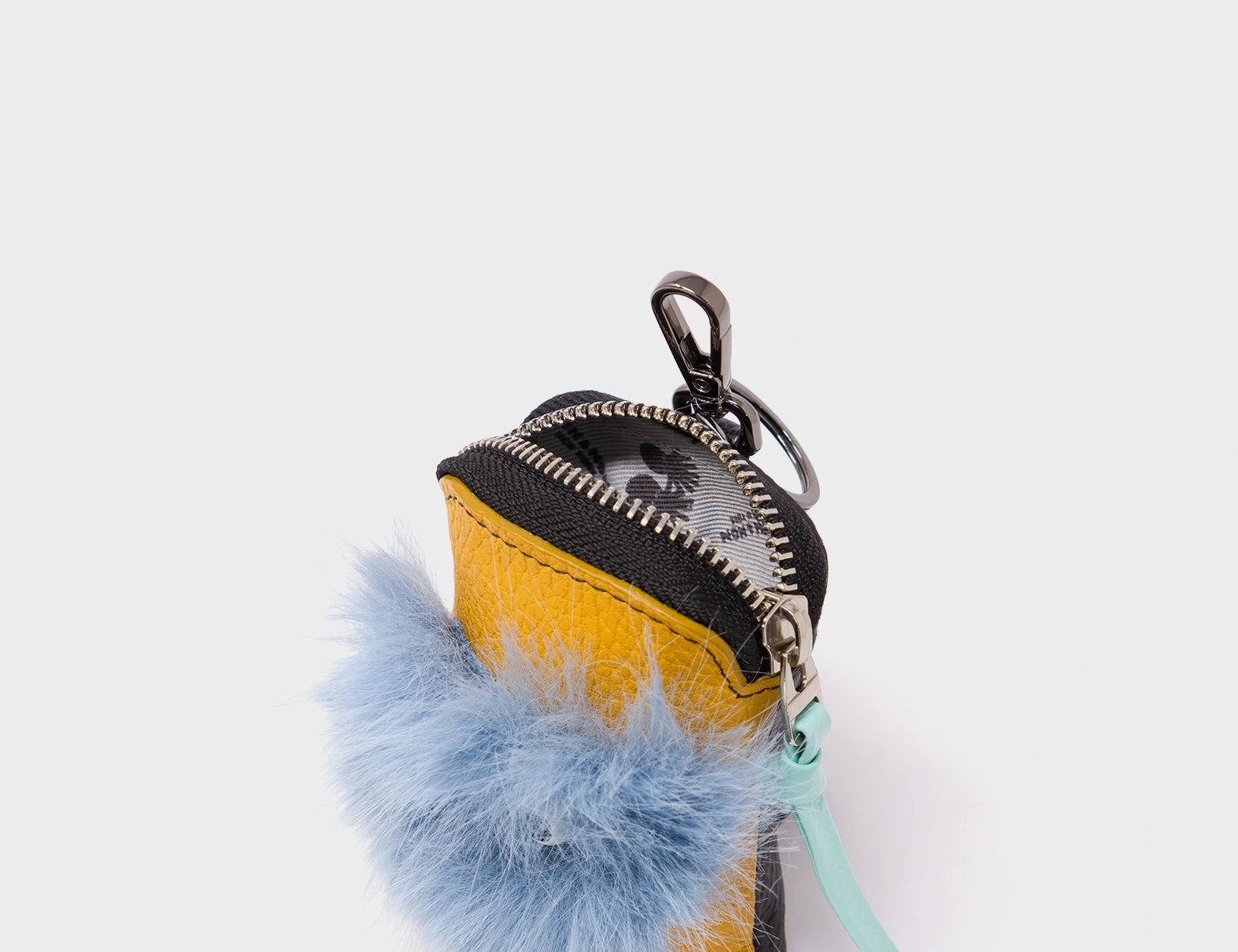 Florence Pouch Charm - Golden Glow Leather Keychain Fuzzy Monster Applique - Open