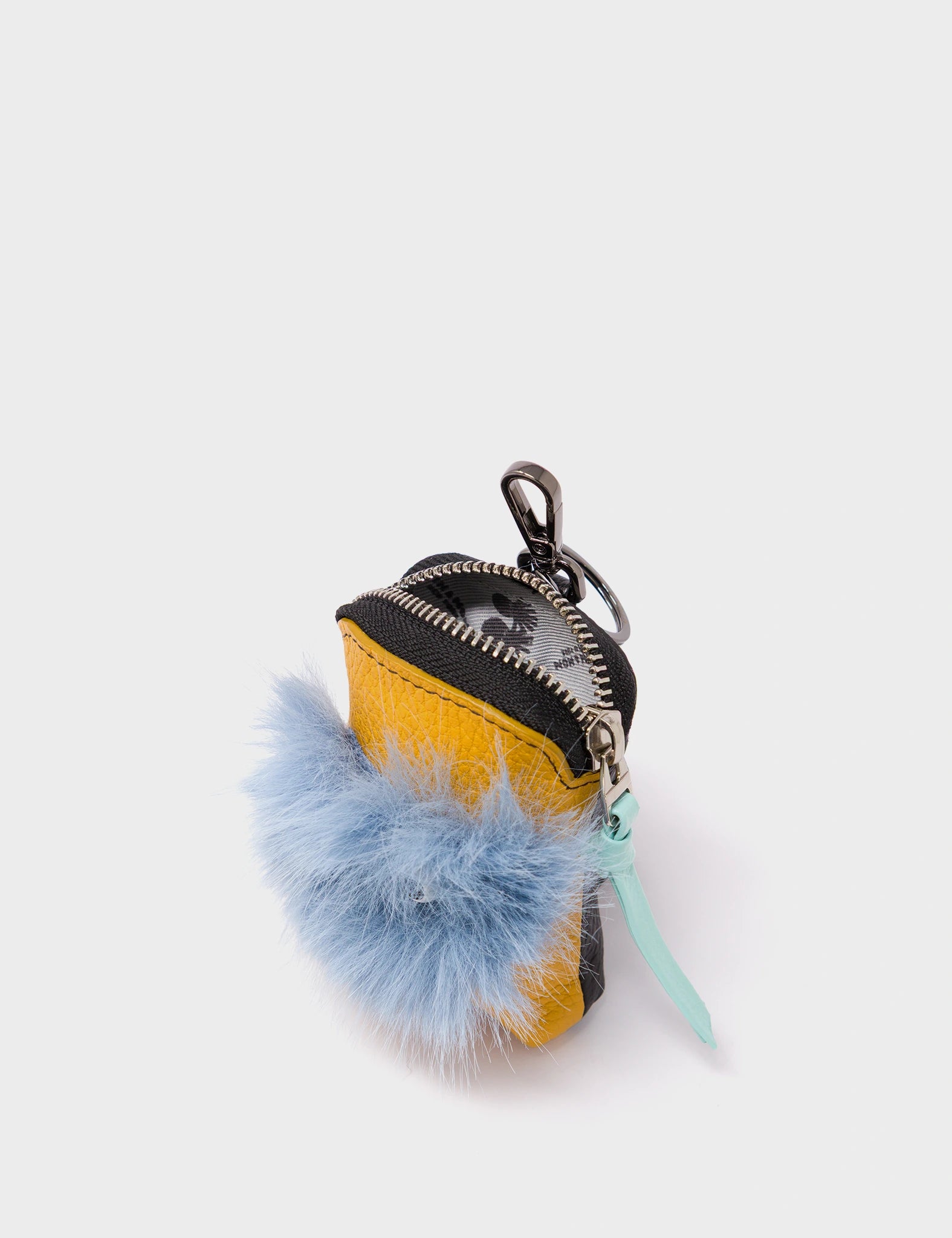 Florence Pouch Charm - Golden Glow Leather Keychain Fuzzy Monster Applique - Open