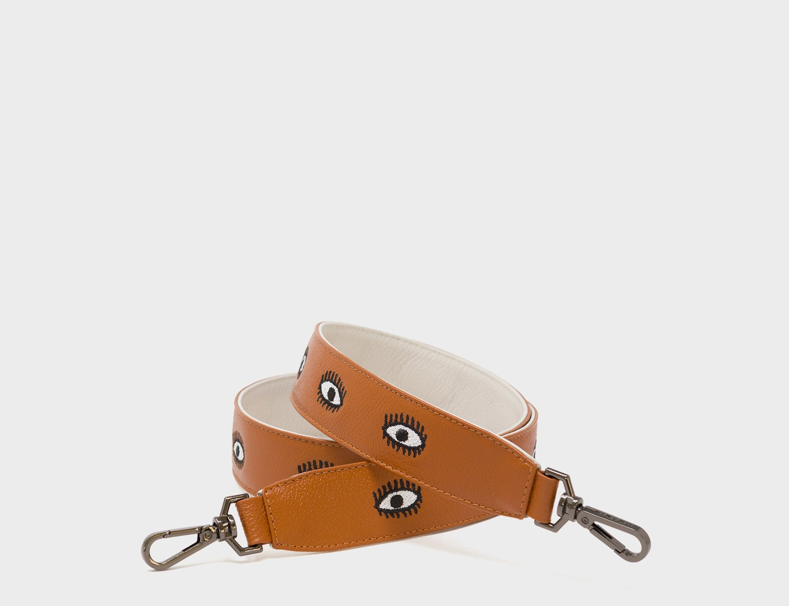 Detachable Caramel Leather Shoulder Strap - All Over Eyes Embroidery - Main View