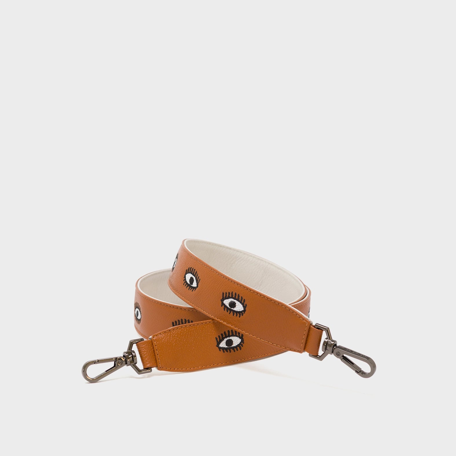 Detachable Caramel Leather Shoulder Strap - All Over Eyes Embroidery - Main View