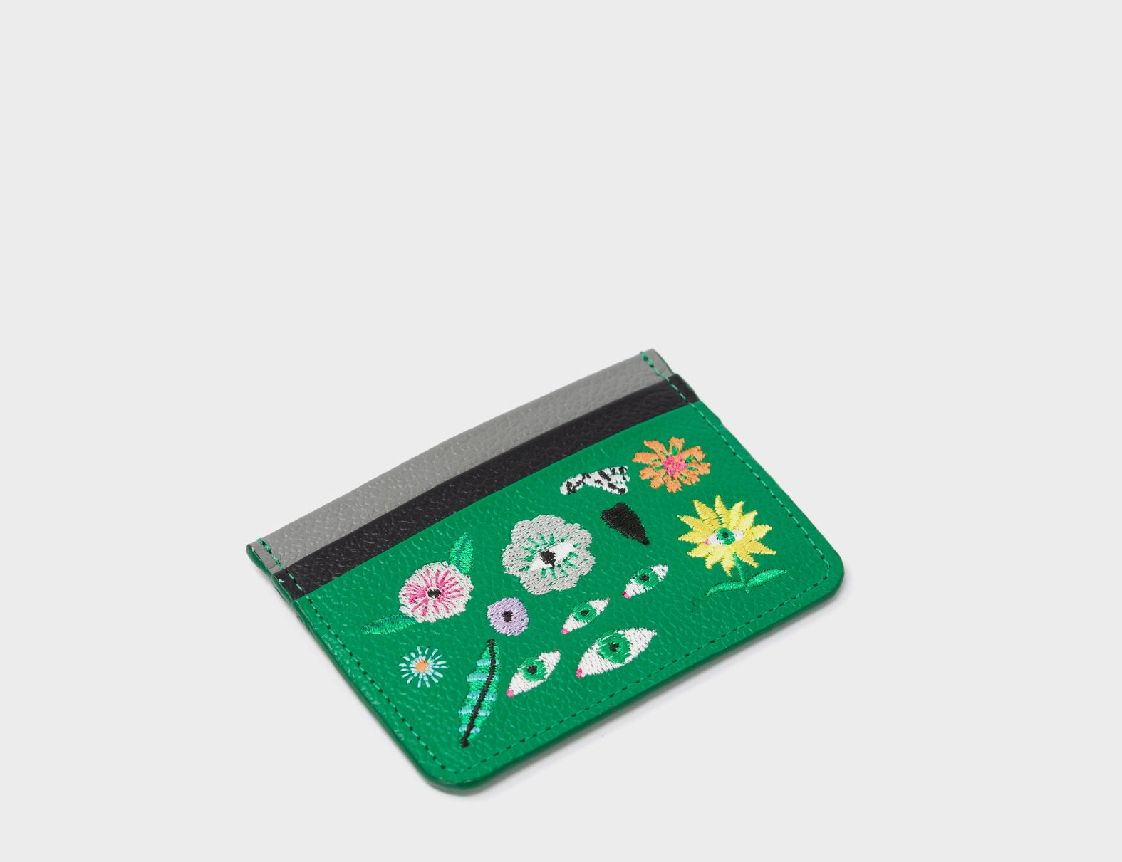 Filium Irish Green Leather Cardholder - Floralia Embroidery - Side
