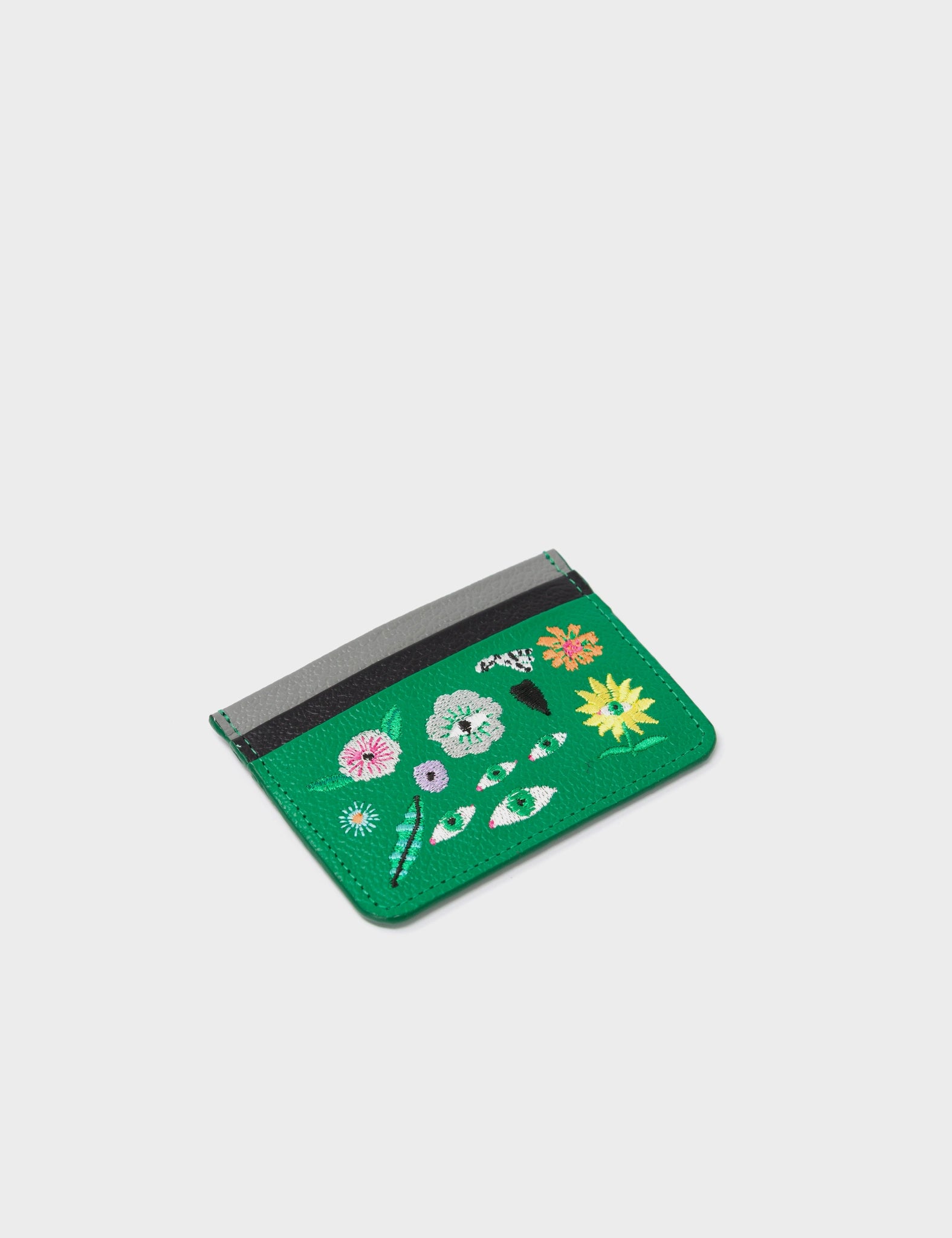 Filium Irish Green Leather Cardholder - Floralia Embroidery - Side