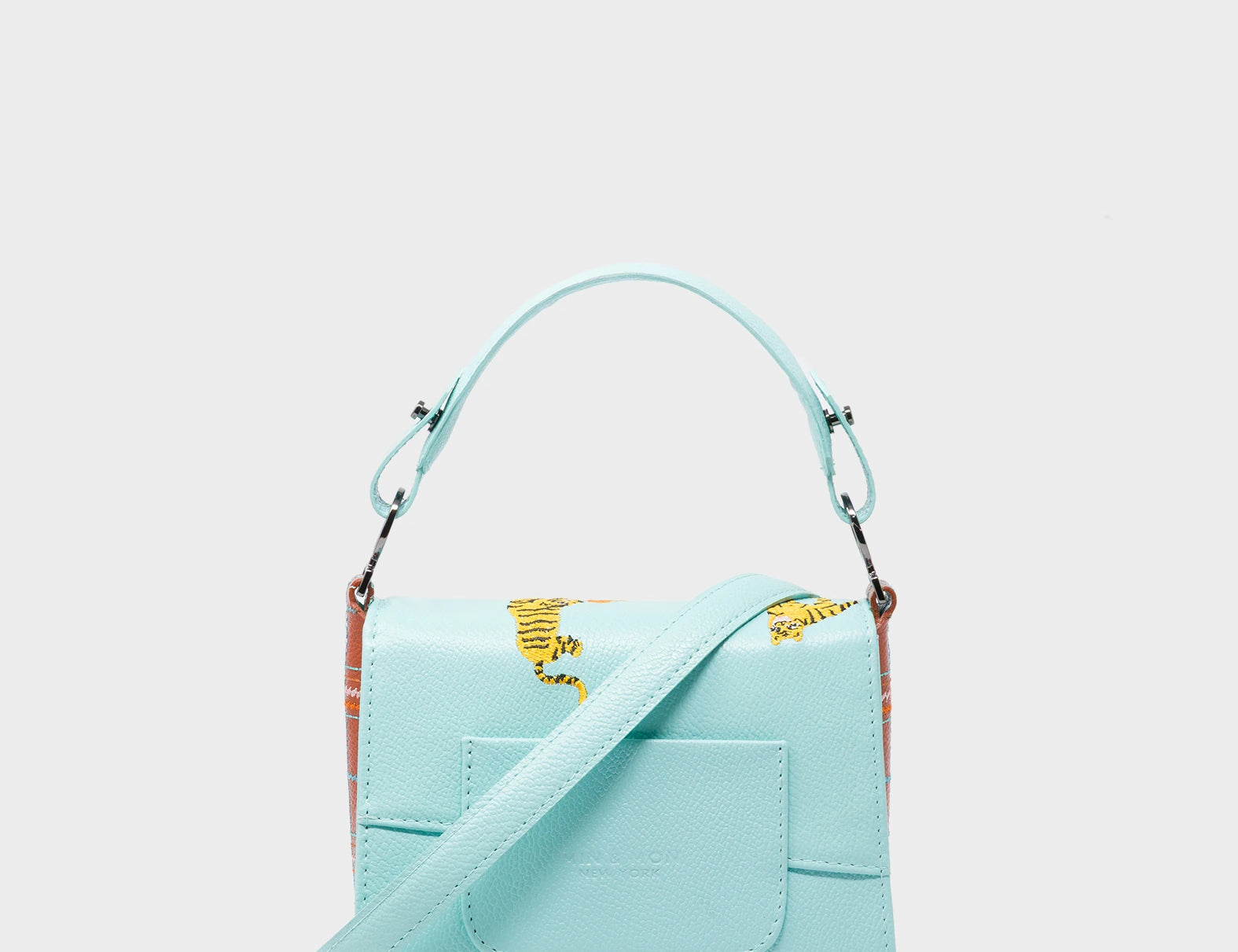 Anastasio Micro Crossbody Handbag Eggshell Blue Leather - Retro Tiger Embroidery - Back View