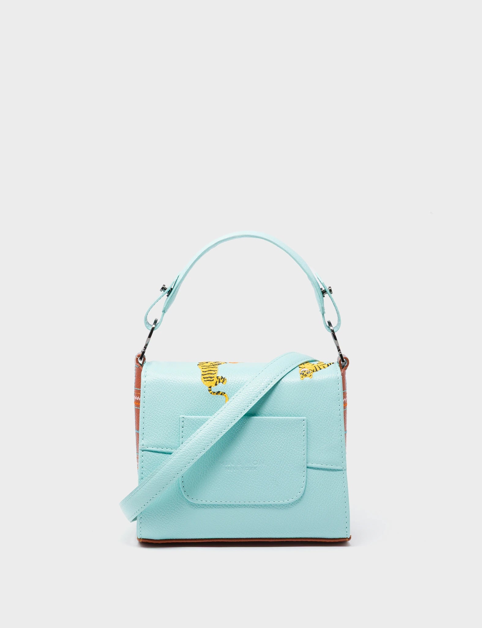 Anastasio Micro Crossbody Handbag Eggshell Blue Leather - Retro Tiger Embroidery - Back View