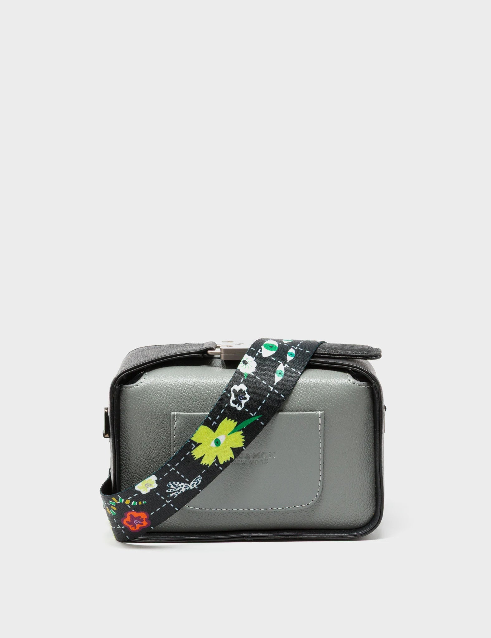 Benji Micro Crossbody Black and Gray Leather Bag - Winged Tiger Embroidery - Back