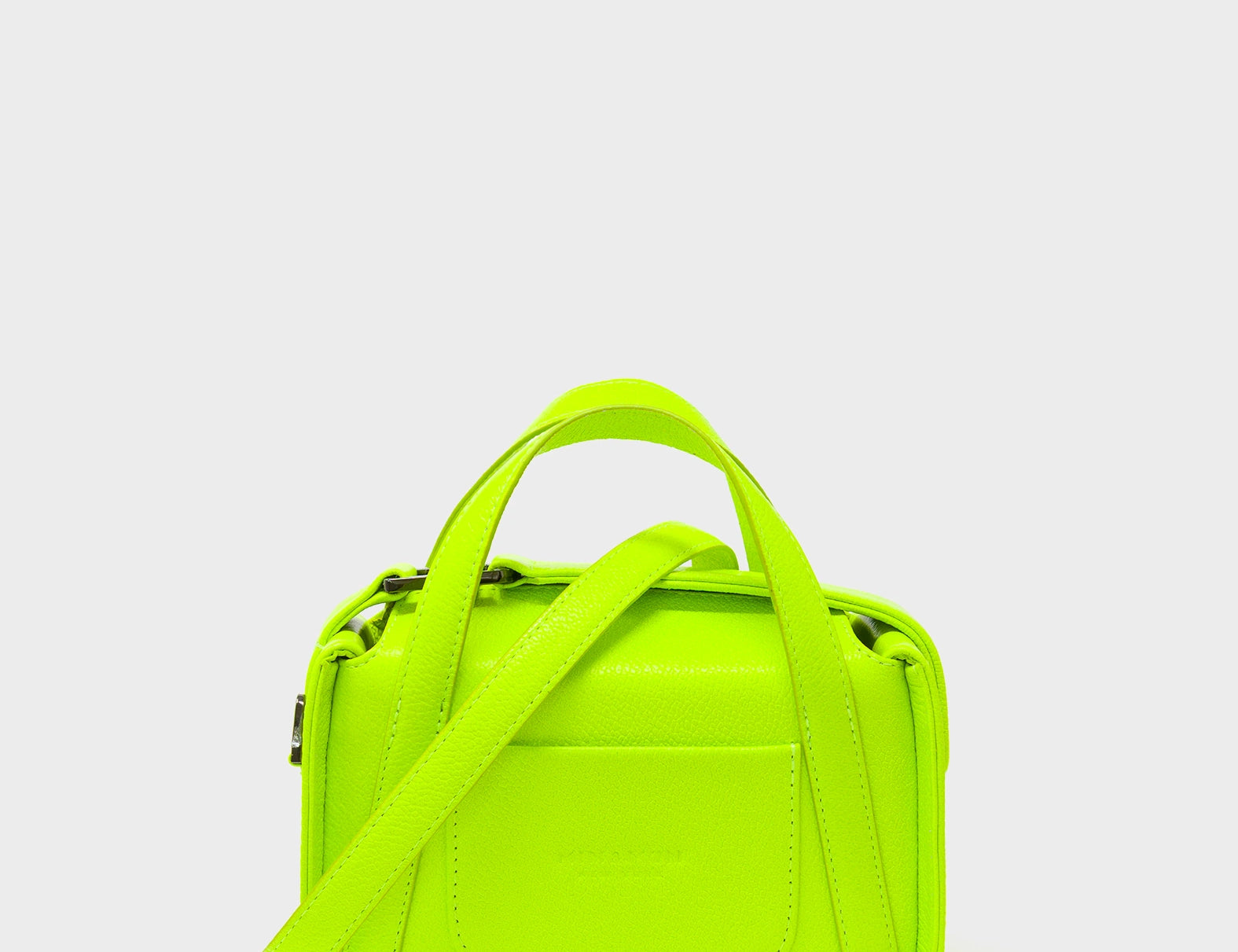 Benji Micro Crossbody Neon Lime Leather Bag - Eyes Engraved - Back View
