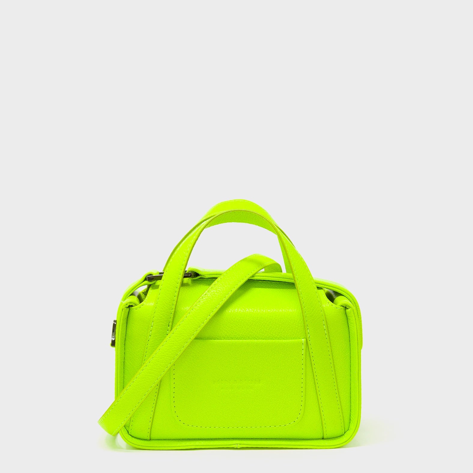 Benji Micro Crossbody Neon Lime Leather Bag - Eyes Engraved - Back View