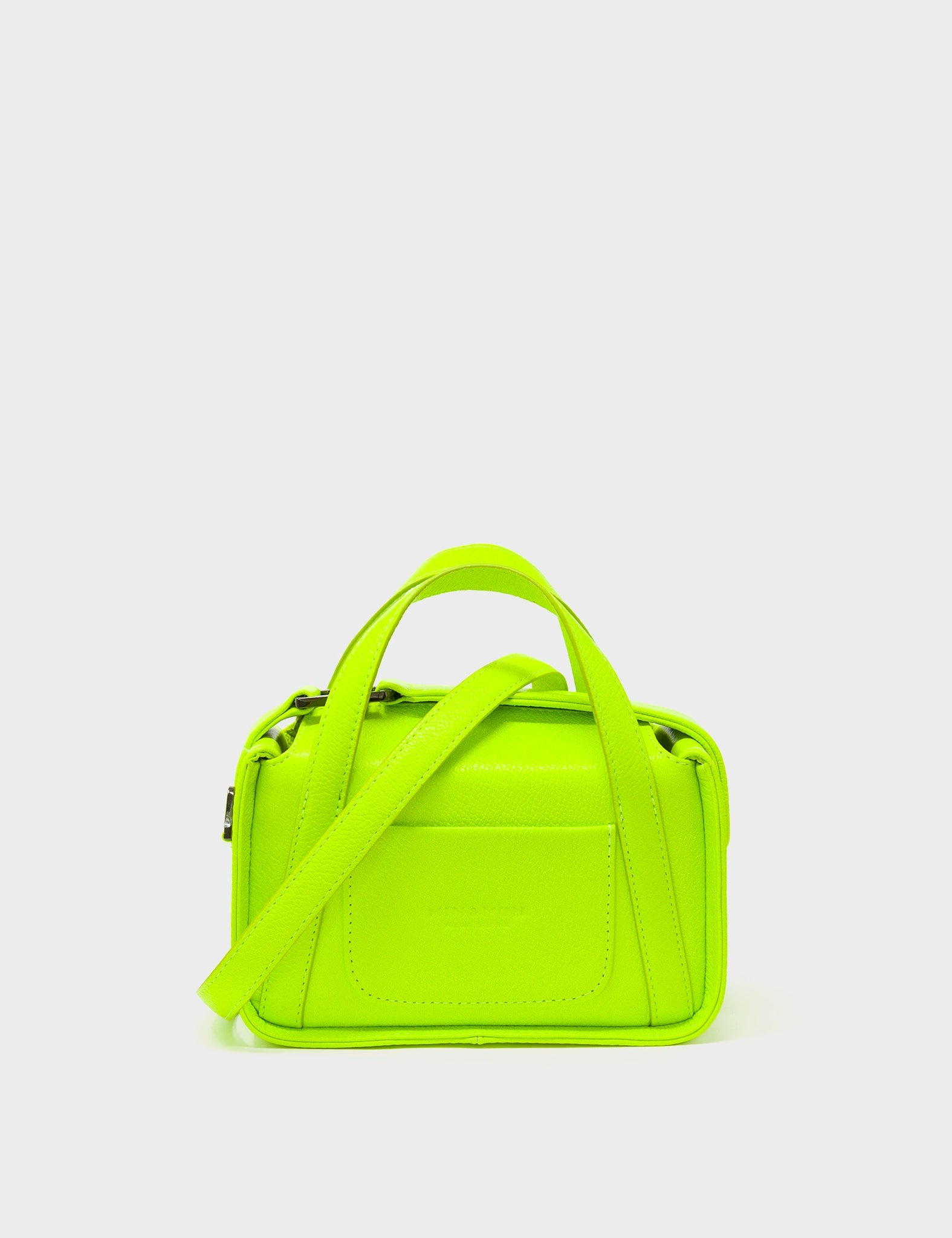 Benji Micro Crossbody Neon Lime Leather Bag - Eyes Engraved - Back View