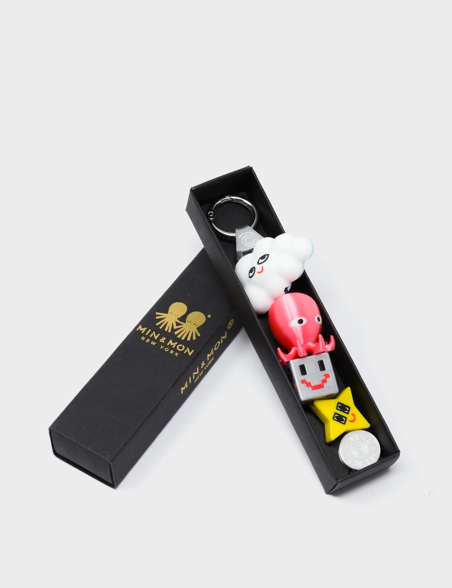 Octodazzle Charm - Fucshia and Yellow 3D Printed Bioplastic Keychain - Package