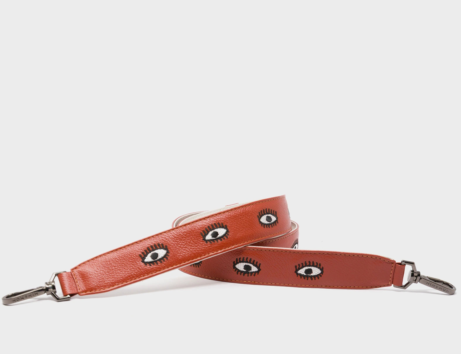 Detachable Baked City Brown Leather Shoulder Strap - All Over Eyes Embroidery  - Main