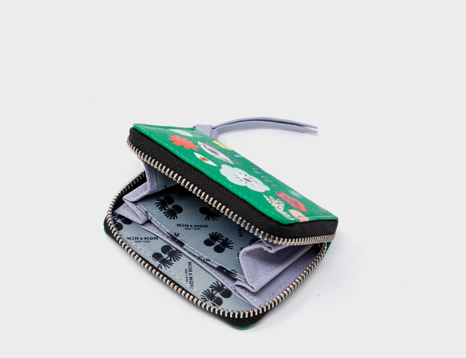 Frodo Irish Green Leather Zip Around Wallet - Floralia Design - Open