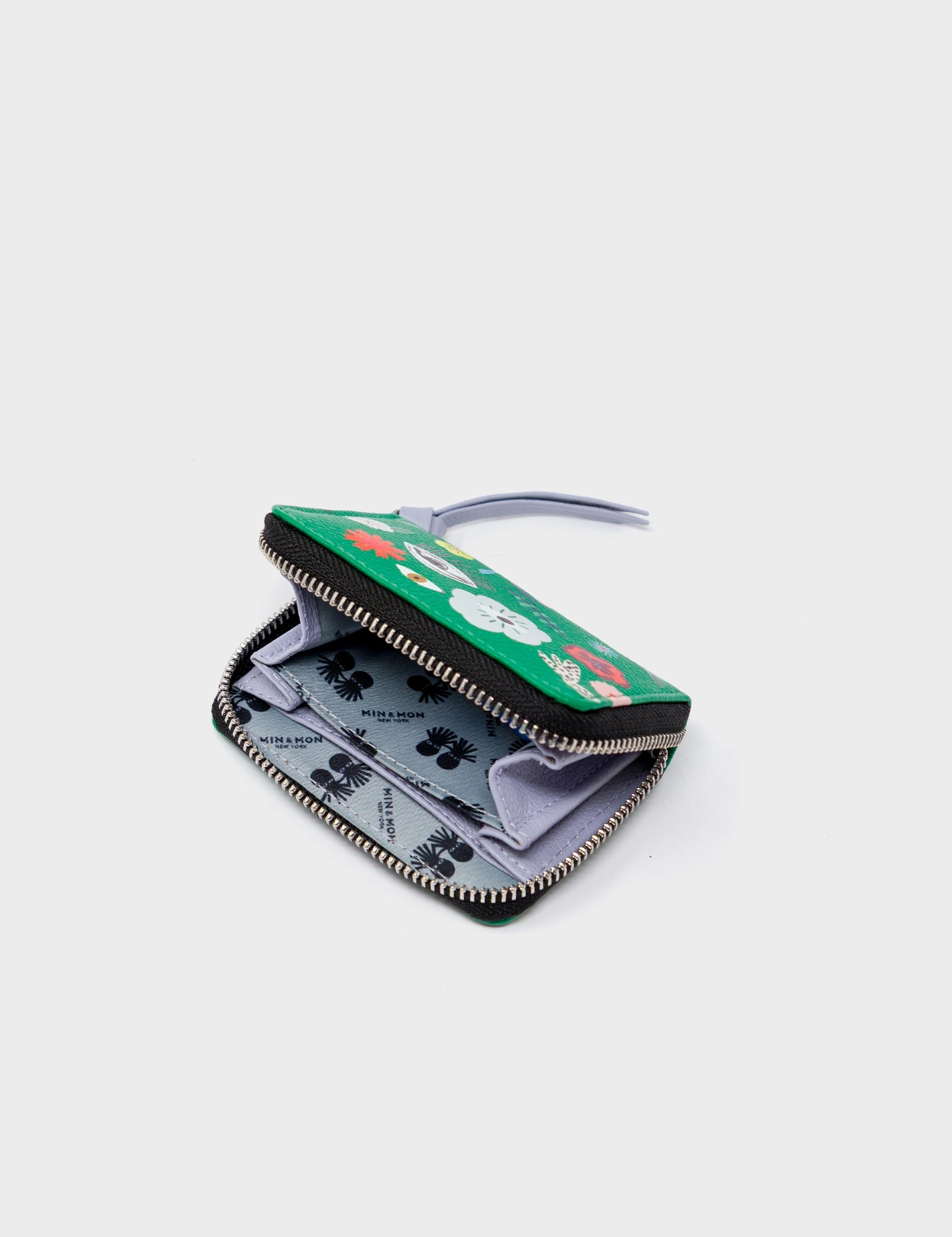 Frodo Irish Green Leather Zip Around Wallet - Floralia Design - Open