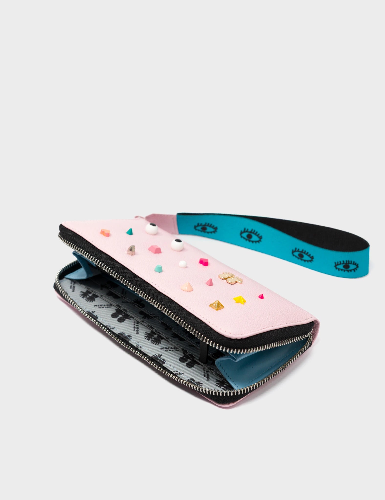 Francis Parfait Pink Leather Wallet - Studs - Open