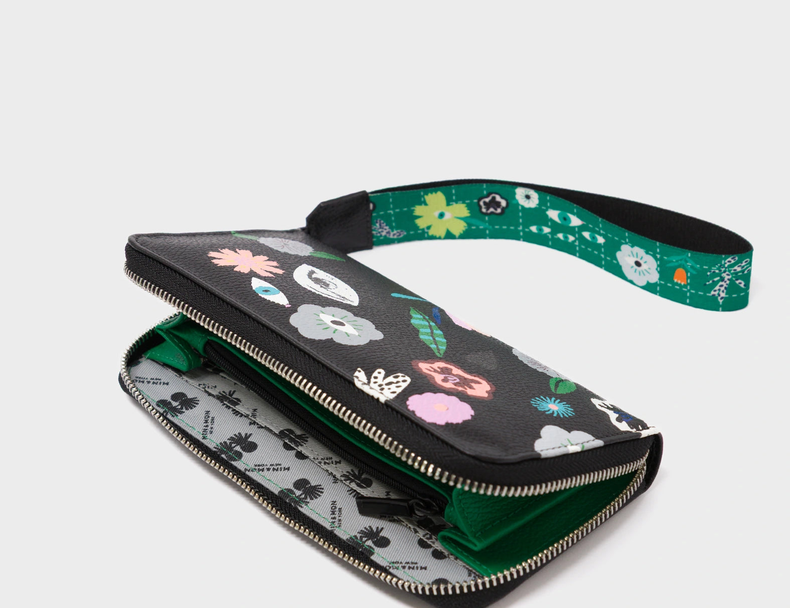 Francis Black Leather Wallet - Floralia Print - Open