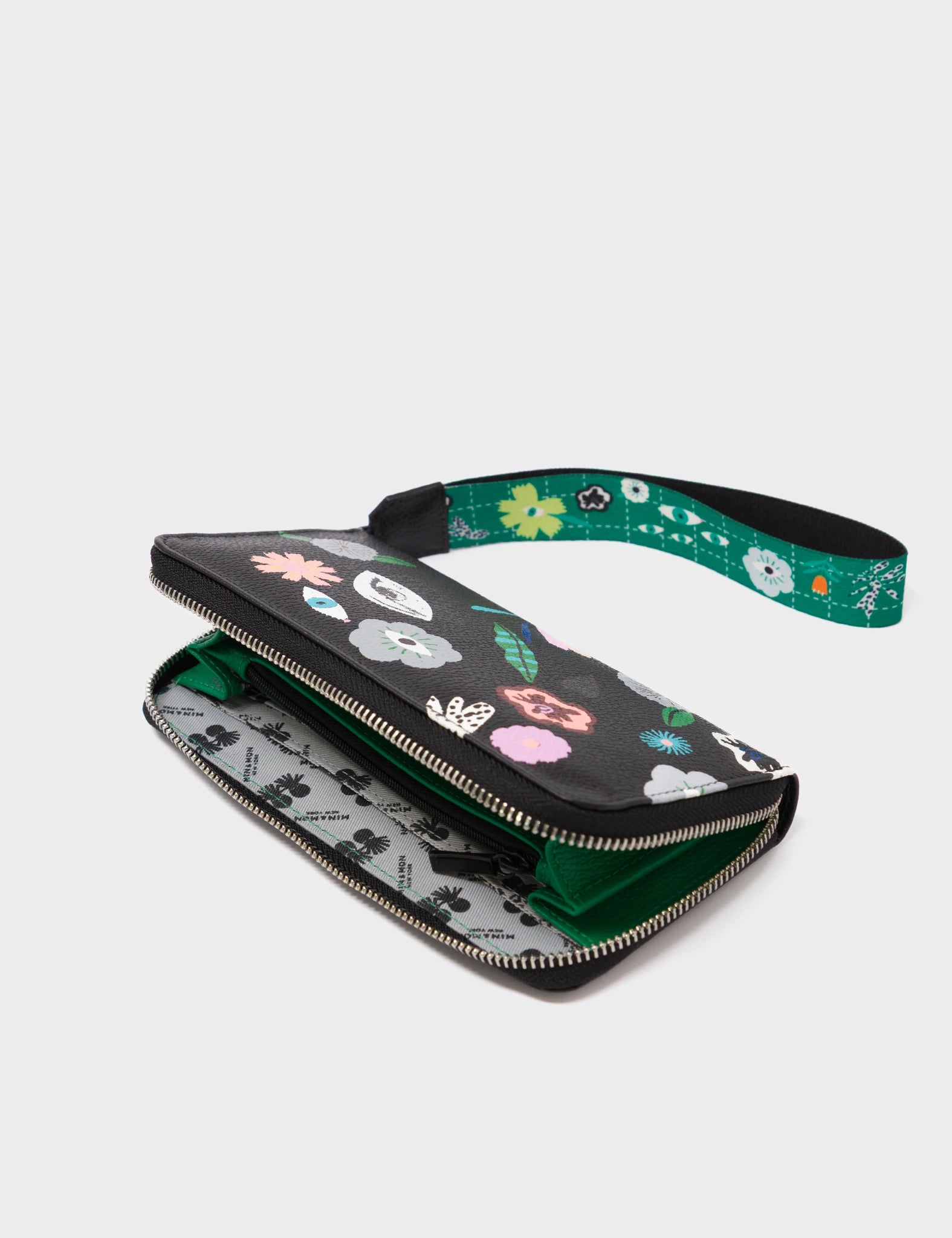 Francis Black Leather Wallet - Floralia Print - Open