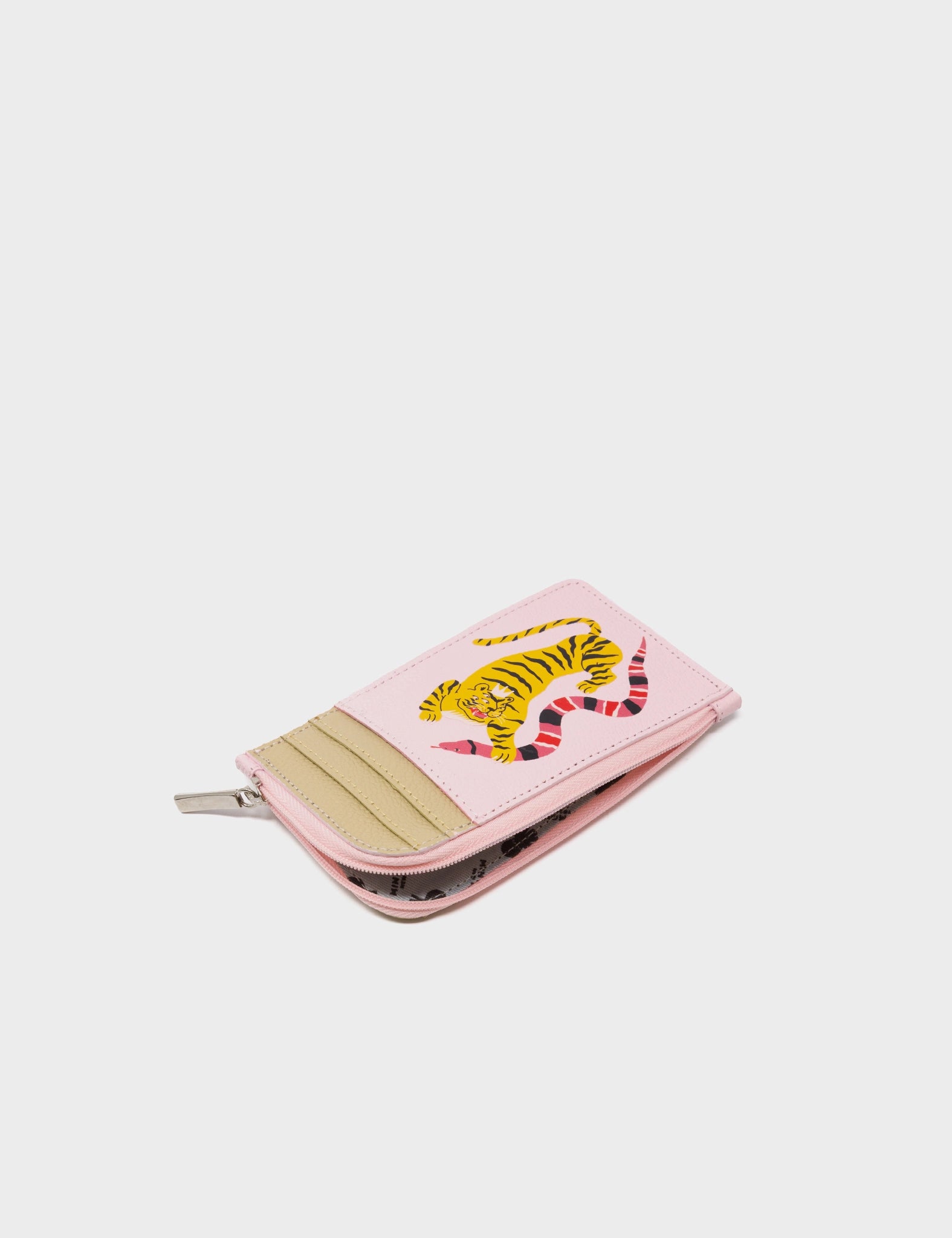 Fausto Parfait Pink Leather Zip-around Cardholder - Creatures of the Future Design - Open