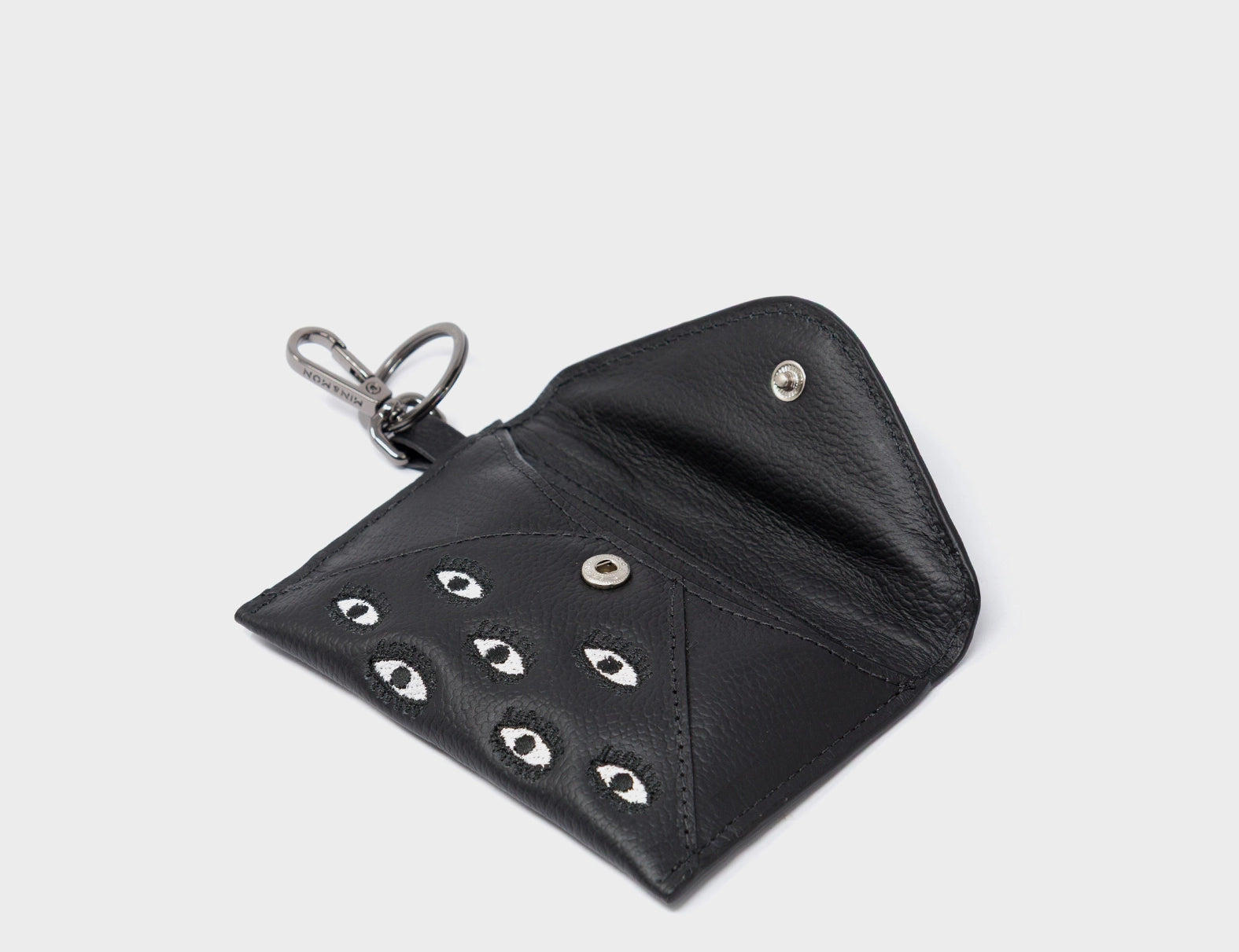 Fabian Black Leather Wallet - All Over Eyes Embroidery - open