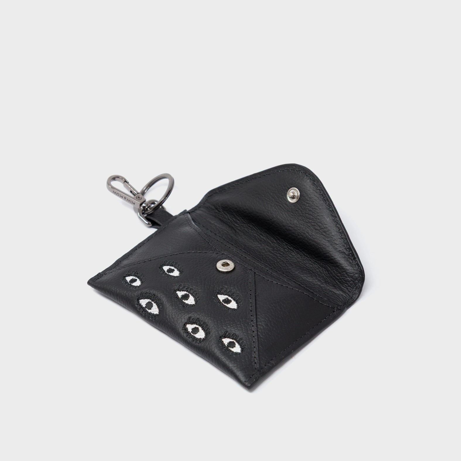 Fabian Black Leather Wallet - All Over Eyes Embroidery - open