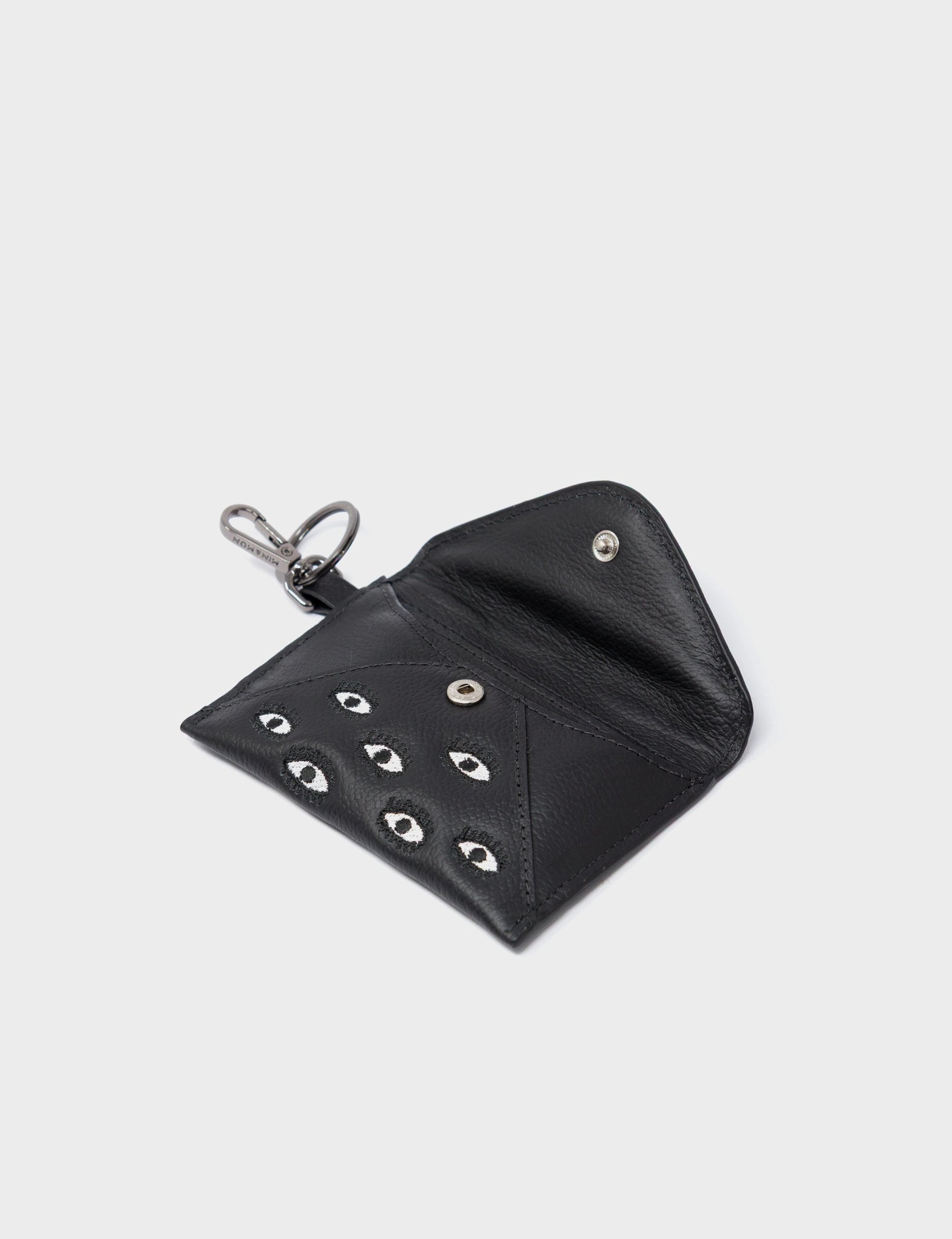 Fabian Black Leather Wallet - All Over Eyes Embroidery - open