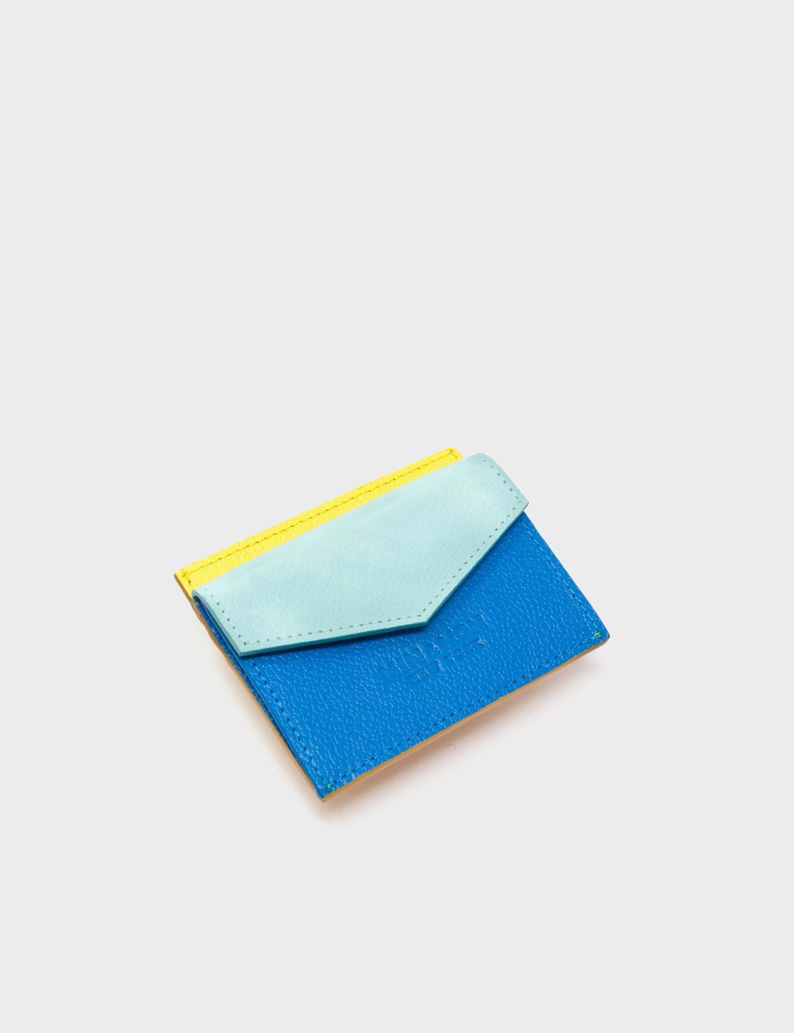 Felix Ibiza Blue and Golden Glow Leather Cardholder - All Over Eyes Embroidery - Pocket side