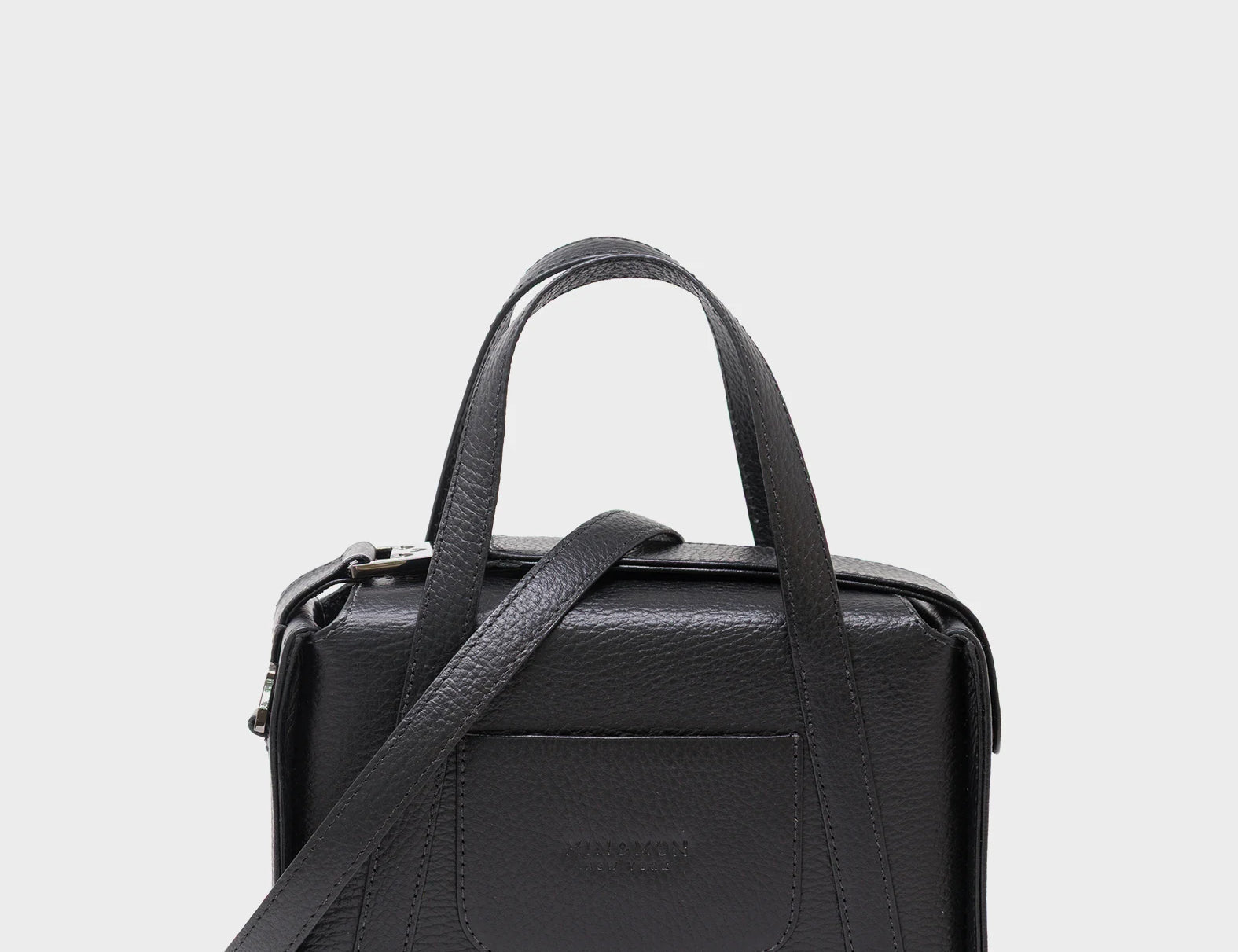 Benji Small Crossbody Black Leather Bag - Look Up - Back View