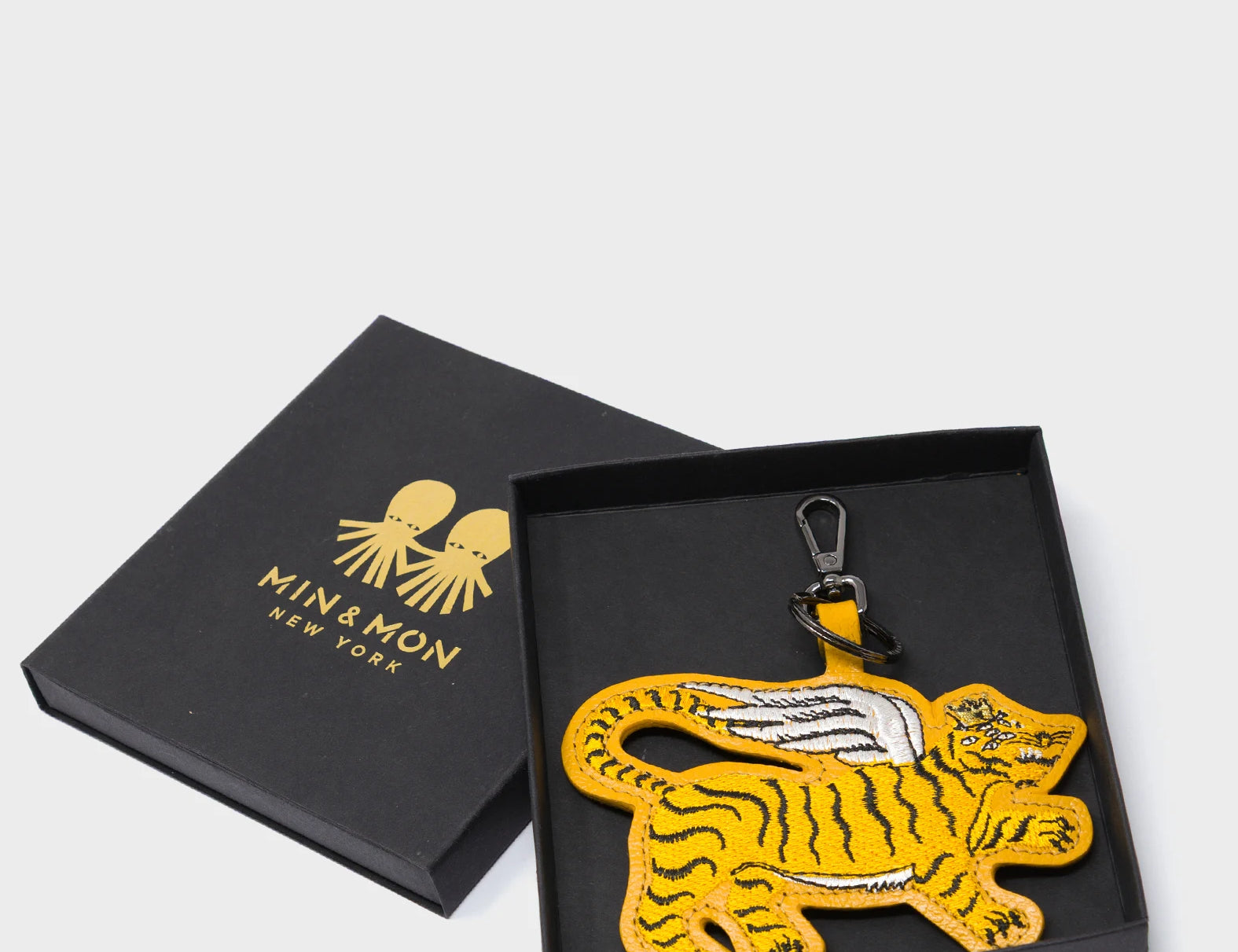 Theo the Tiger - Golden Glow Leather Keychain - Package