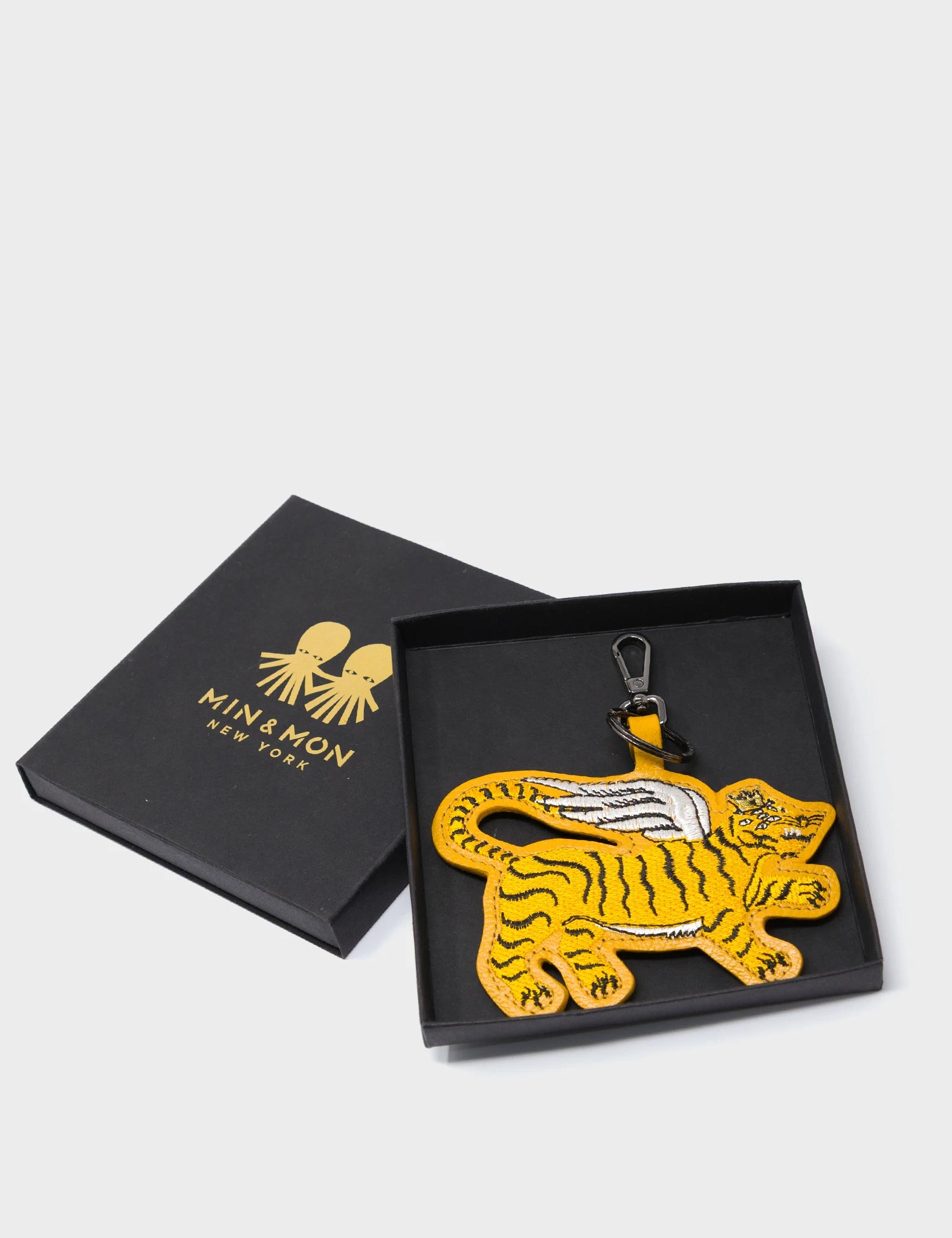 Theo the Tiger - Golden Glow Leather Keychain - Package