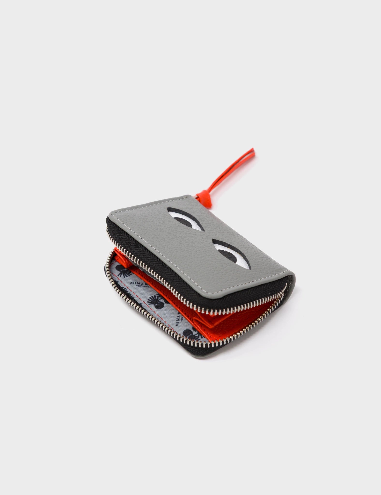 Frodo Gray Leather Zip Around Wallet - Eyes Engraved - Open