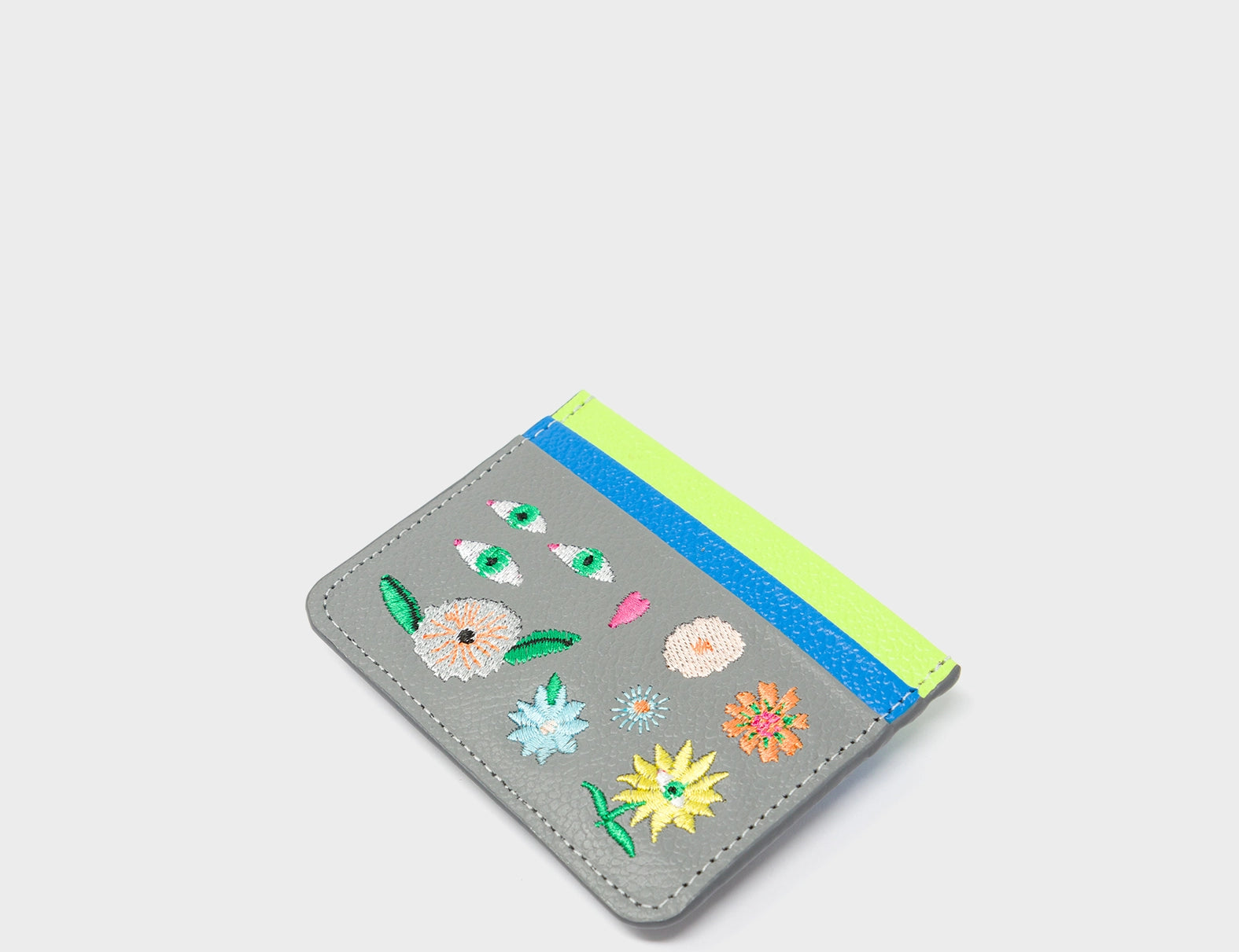 Filium Light Gray Leather Cardholder - Floralia Embroidery - side
