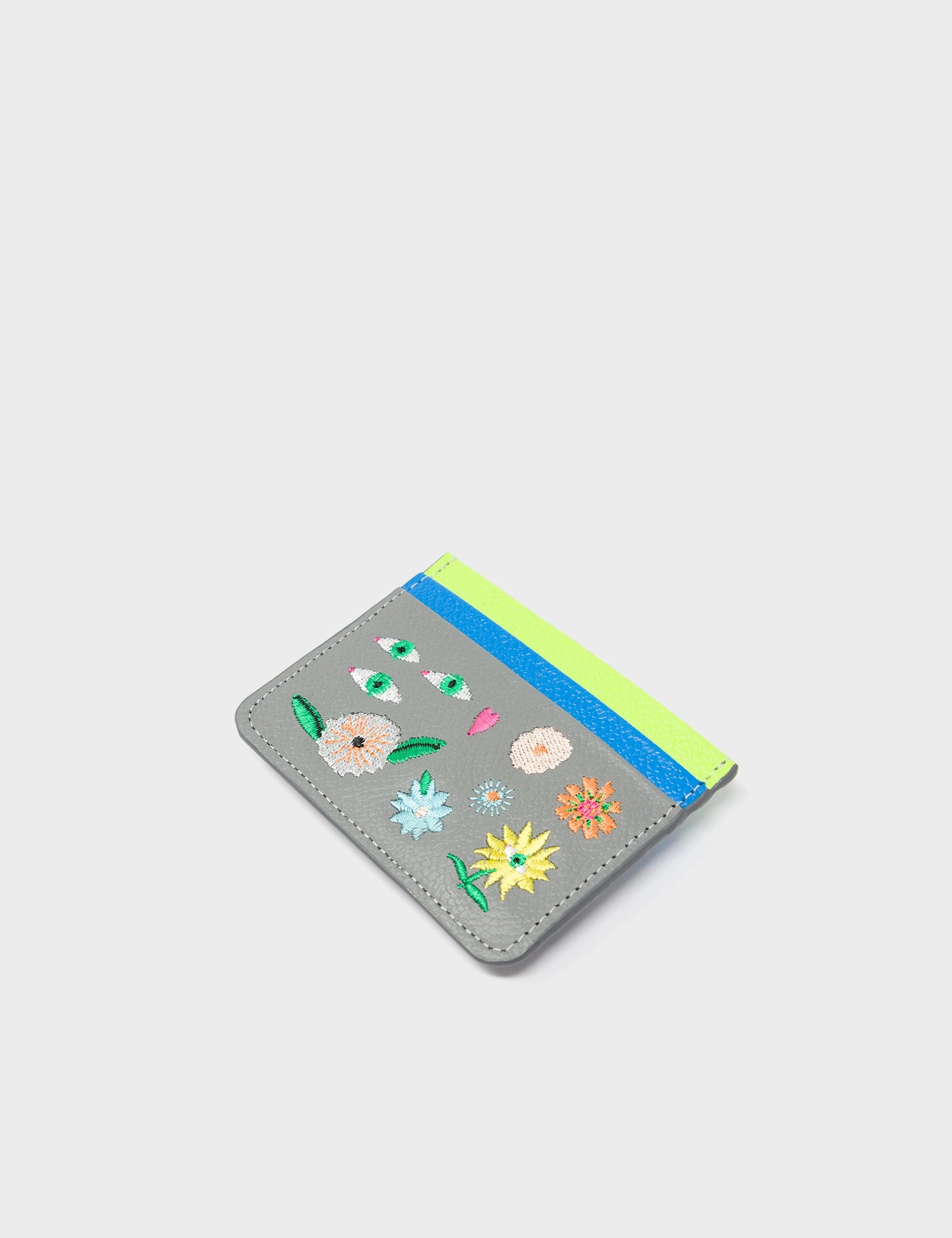 Filium Light Gray Leather Cardholder - Floralia Embroidery - side