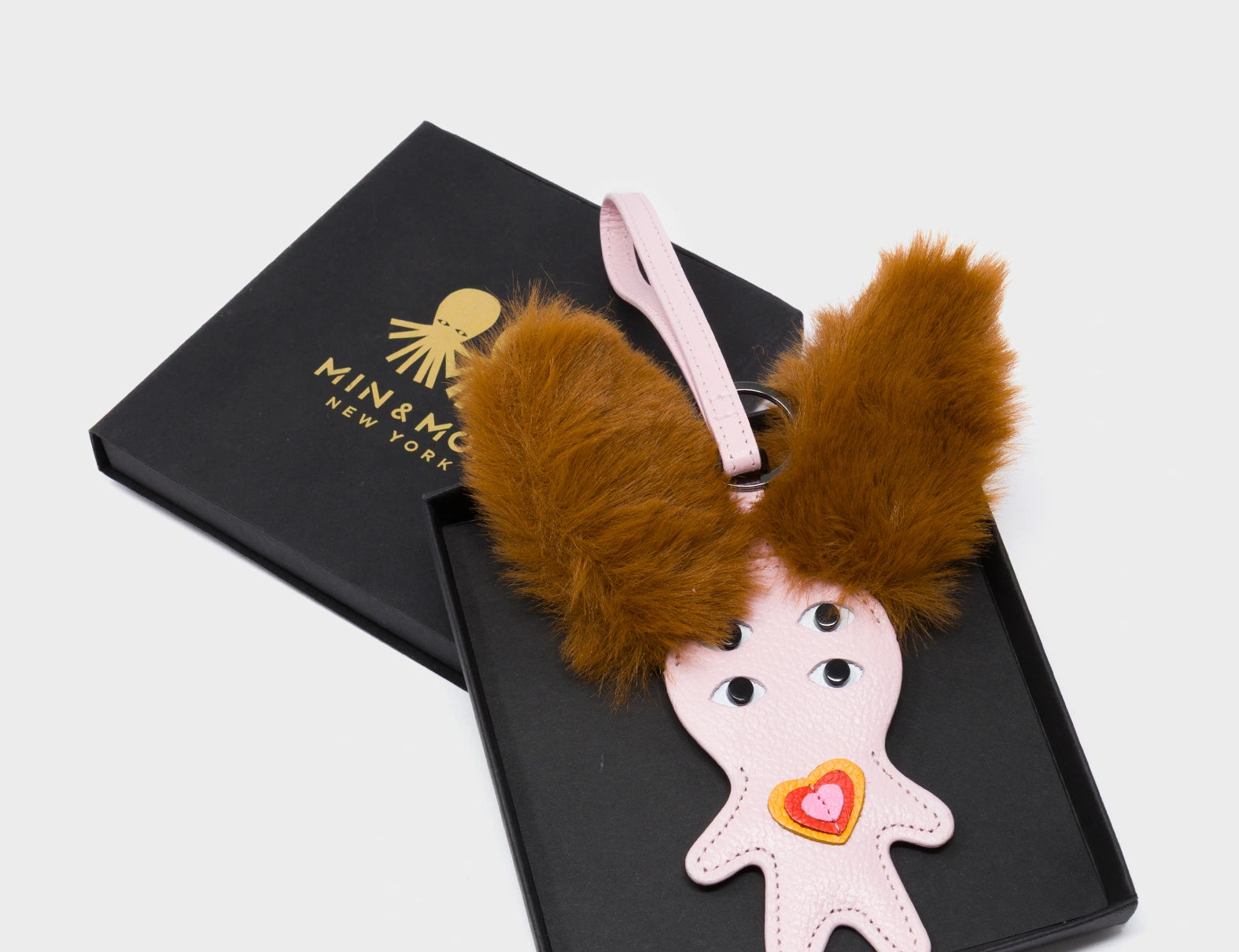 Fluffy Fella Charm - Parfait Pink Leather Bag Charm - Package