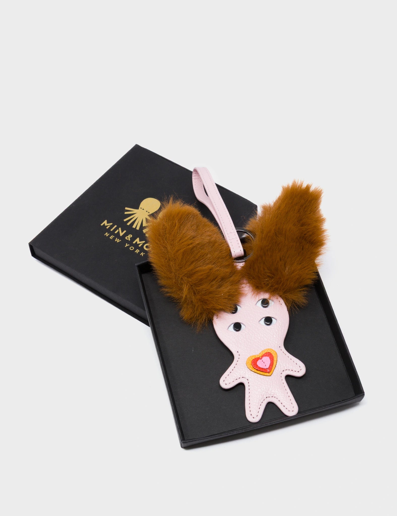 Fluffy Fella Charm - Parfait Pink Leather Bag Charm - Package