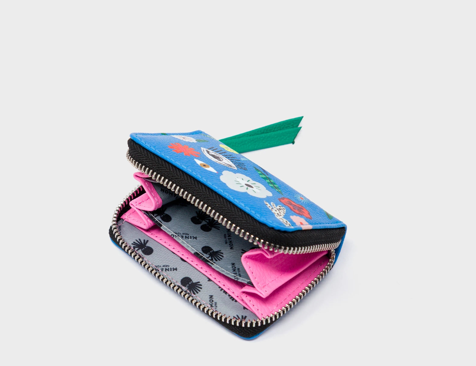 Frodo Ibiza Blue Leather Zip Around Wallet - Floralia Print - Open
