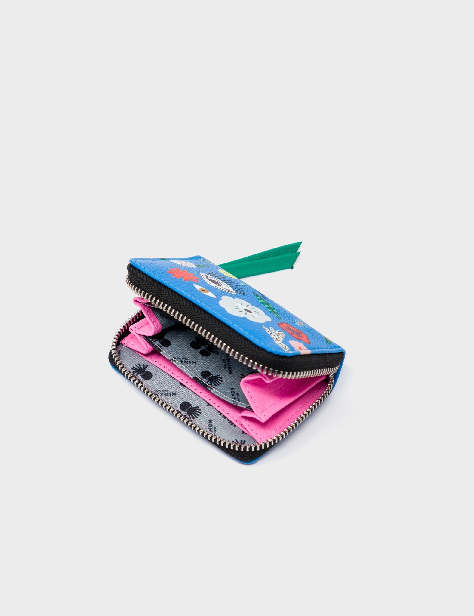 Frodo Ibiza Blue Leather Zip Around Wallet - Floralia Print - Open