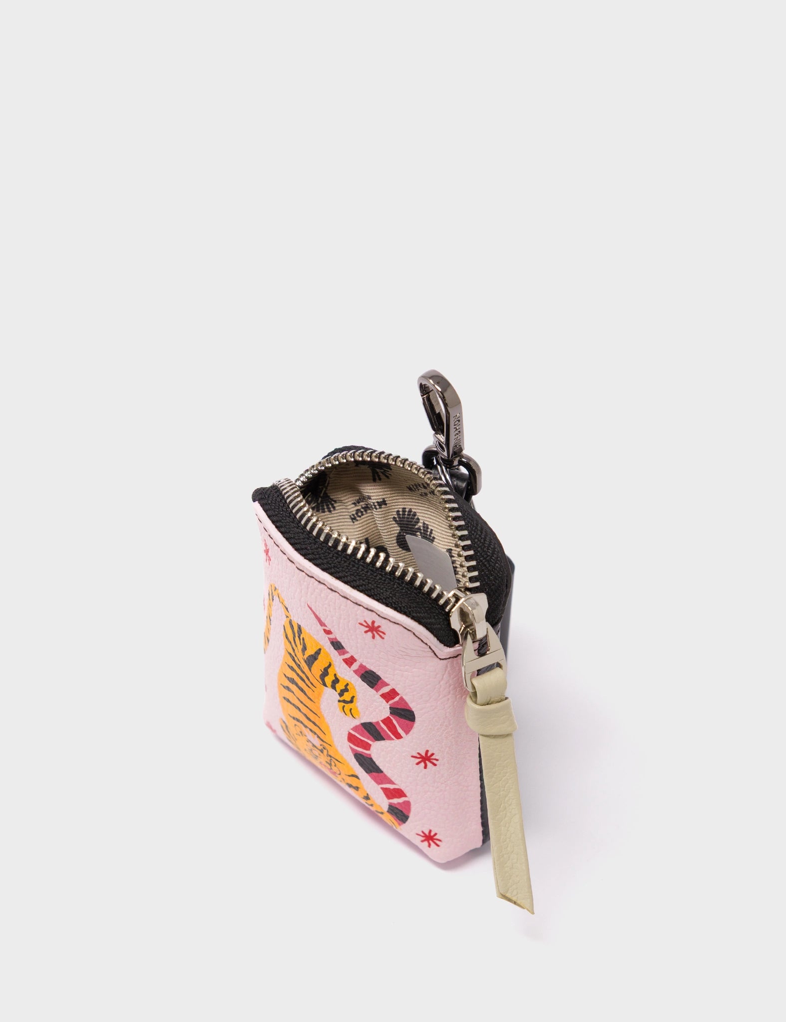 Florence Pouch Charm - Parfait Pink Leather Keychain Creatures of the Future Embroidery - Open