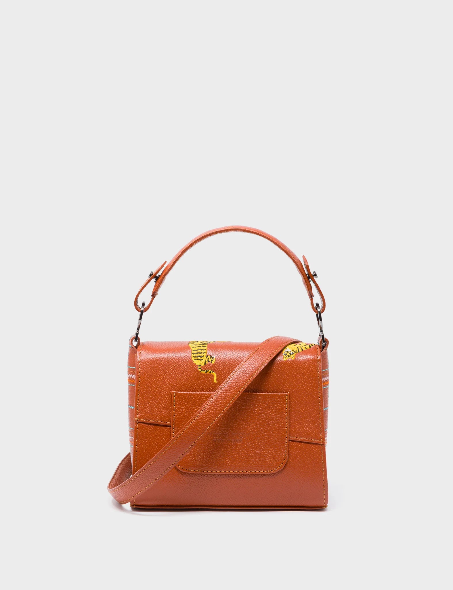 Anastasio Micro Crossbody Handbag Baked City Brown Leather - Retro Tiger Embroidery - Back View