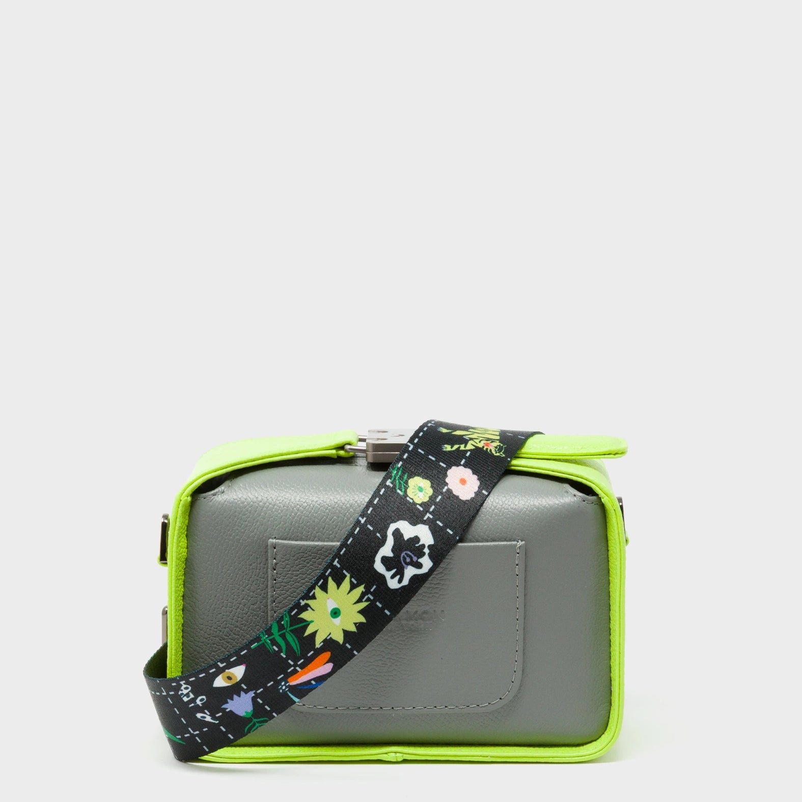 Benji Micro Crossbody Sharp Green and Gray Leather Bag - Floralia Embroidery - Back