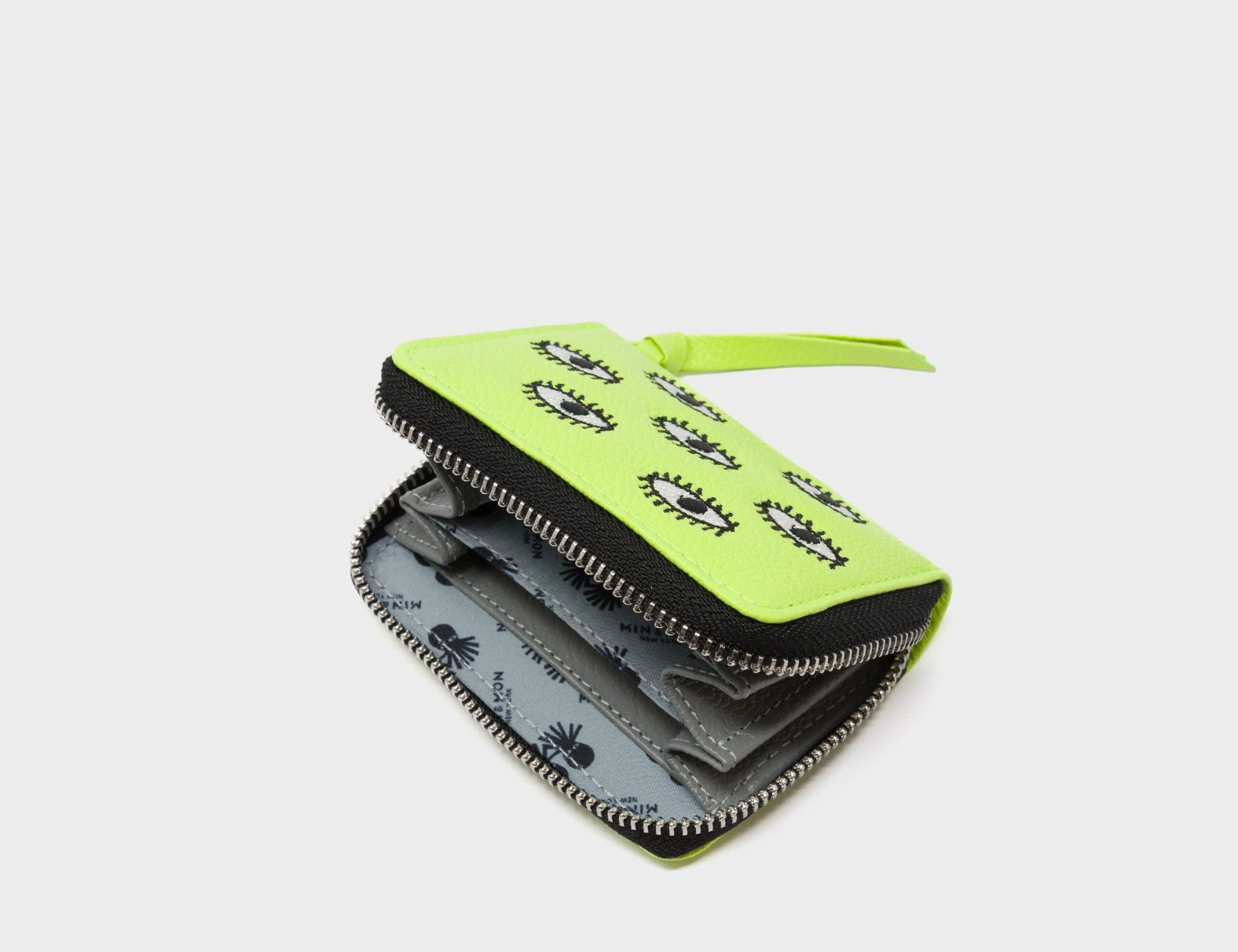 Frodo Sharp Green Leather Zip Around Wallet - All Over Eyes Embroidery - Open
